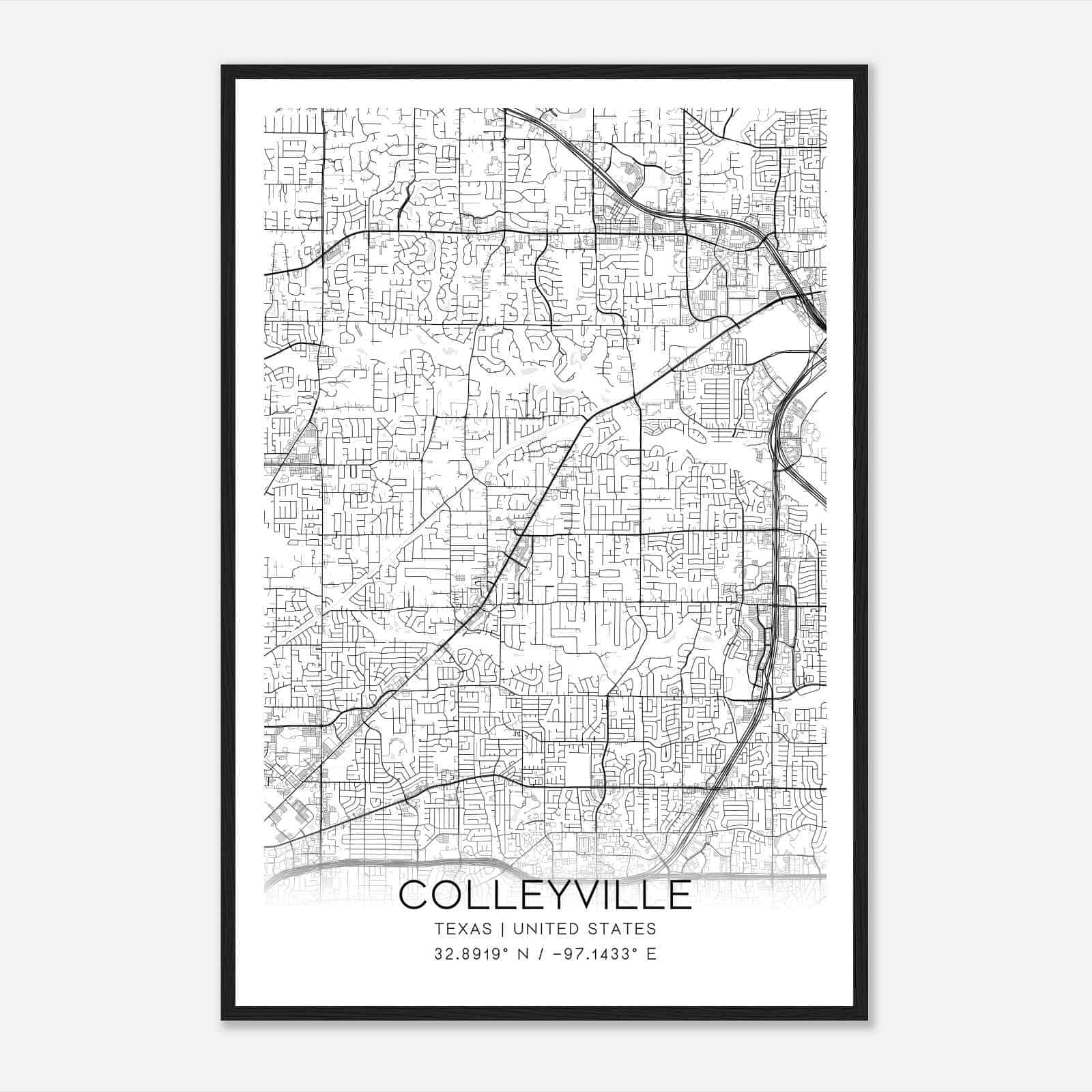 Colleyville Texas Map Poster, Modern Home Decor Wall Art Print