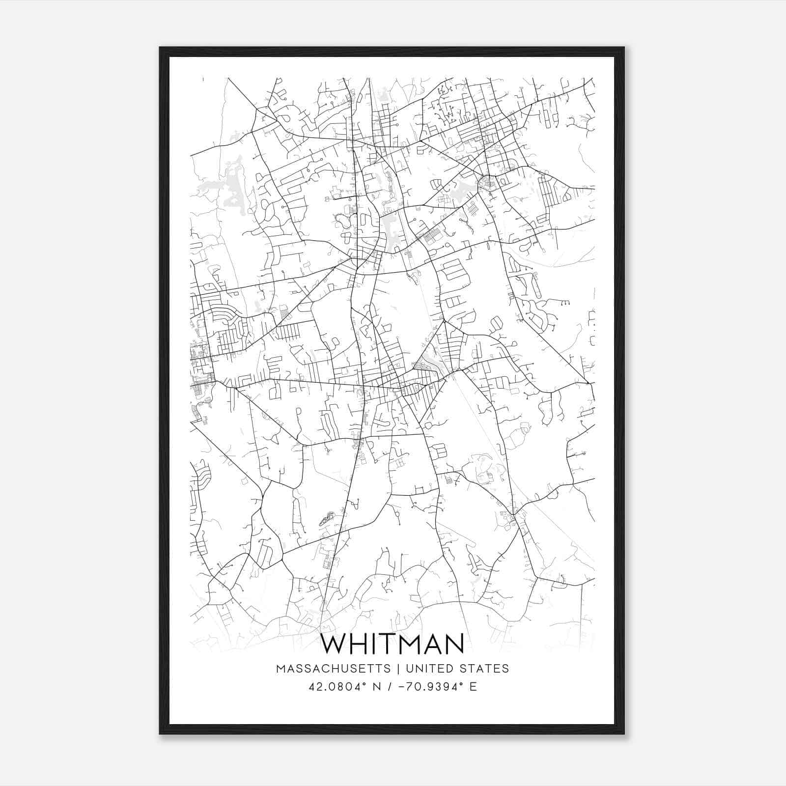 Whitman Massachusetts Map Poster, Modern Home Decor Wall Art Print