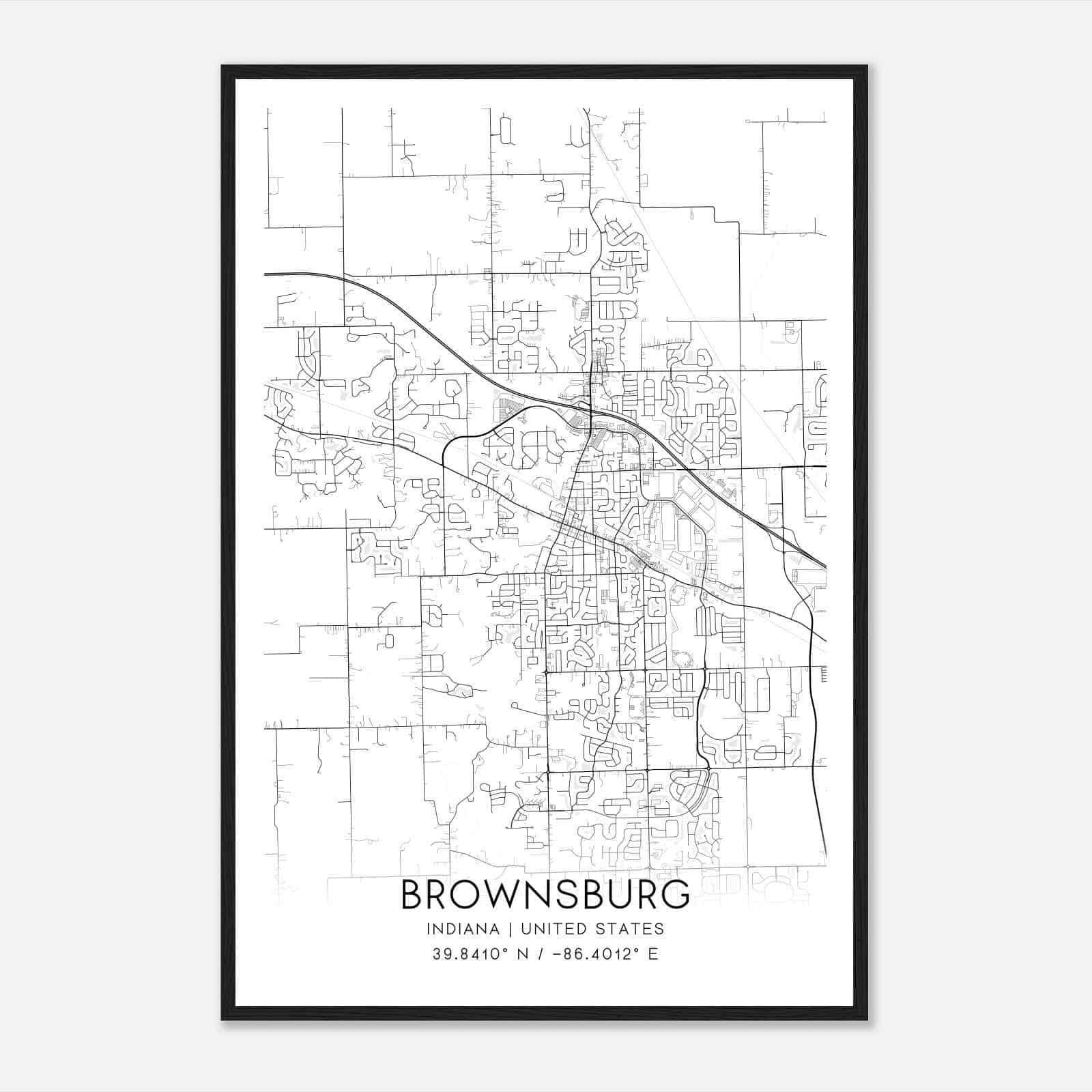 Brownsburg Indiana Map Poster, Modern Home Decor Wall Art Print
