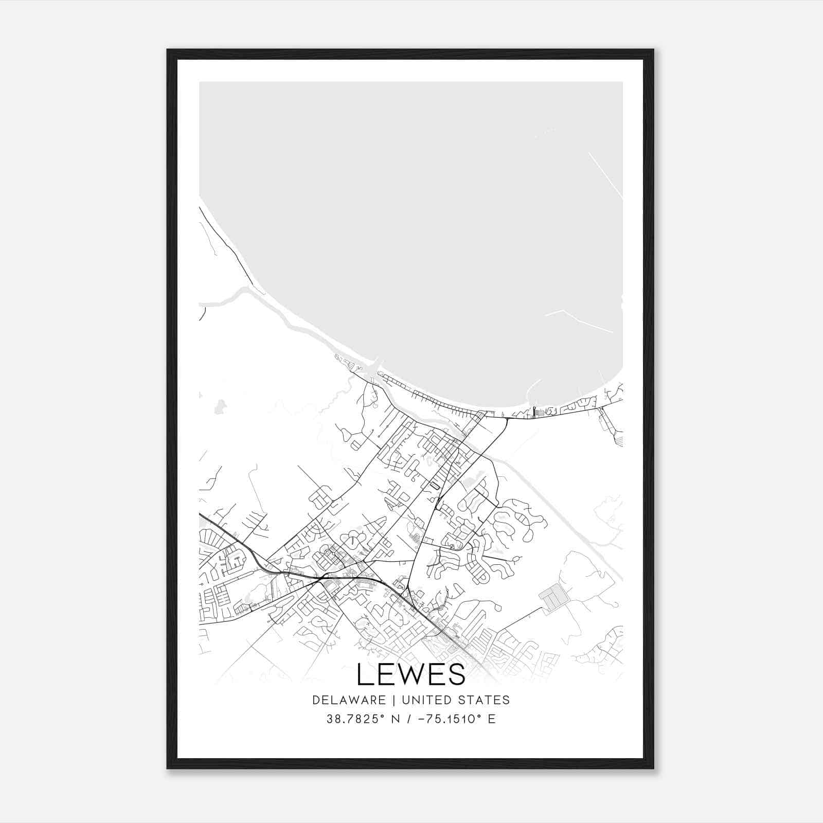 Lewes Delaware Map Poster, Modern Home Decor Wall Art Print