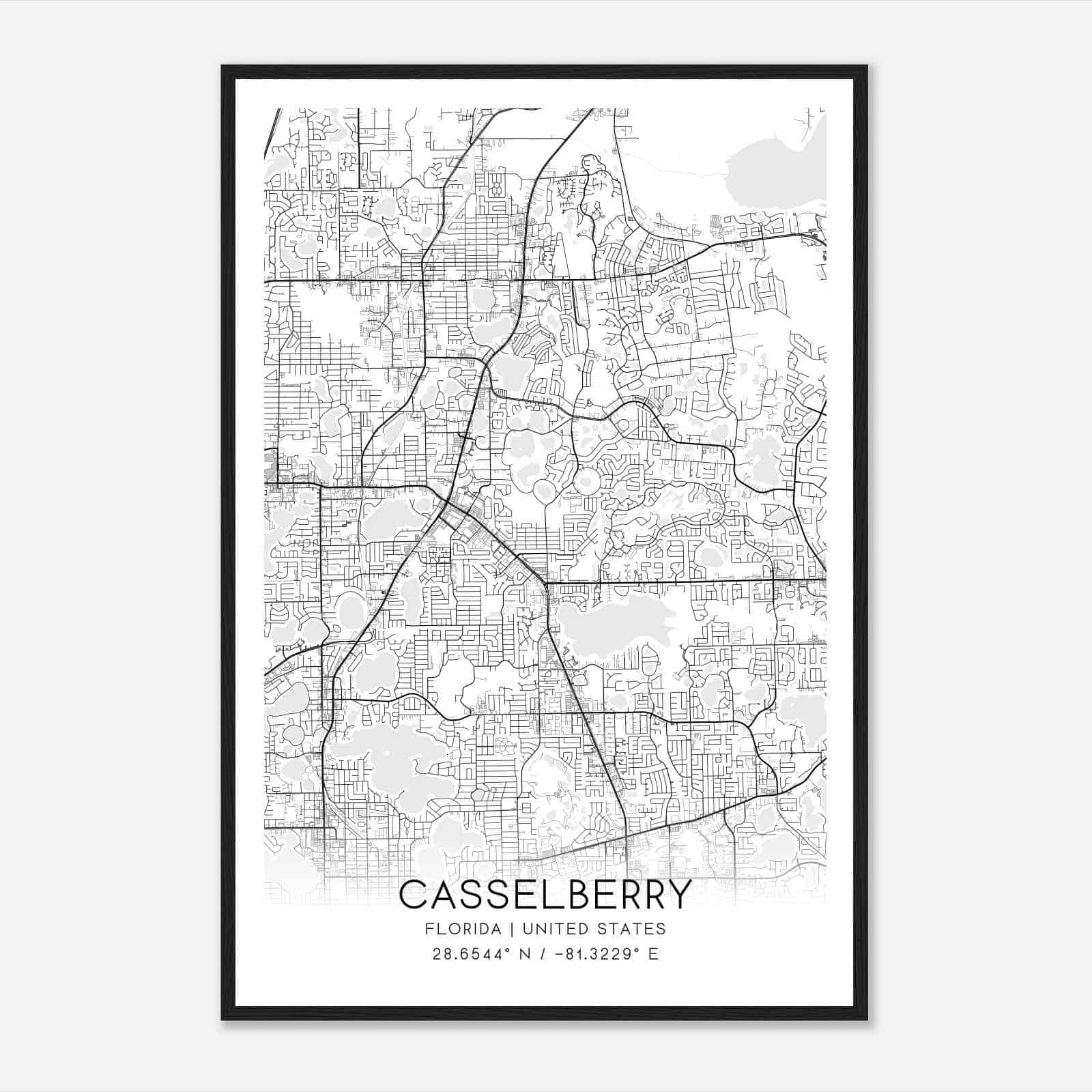 Casselberry Florida Map Poster, Modern Home Decor Wall Art Print