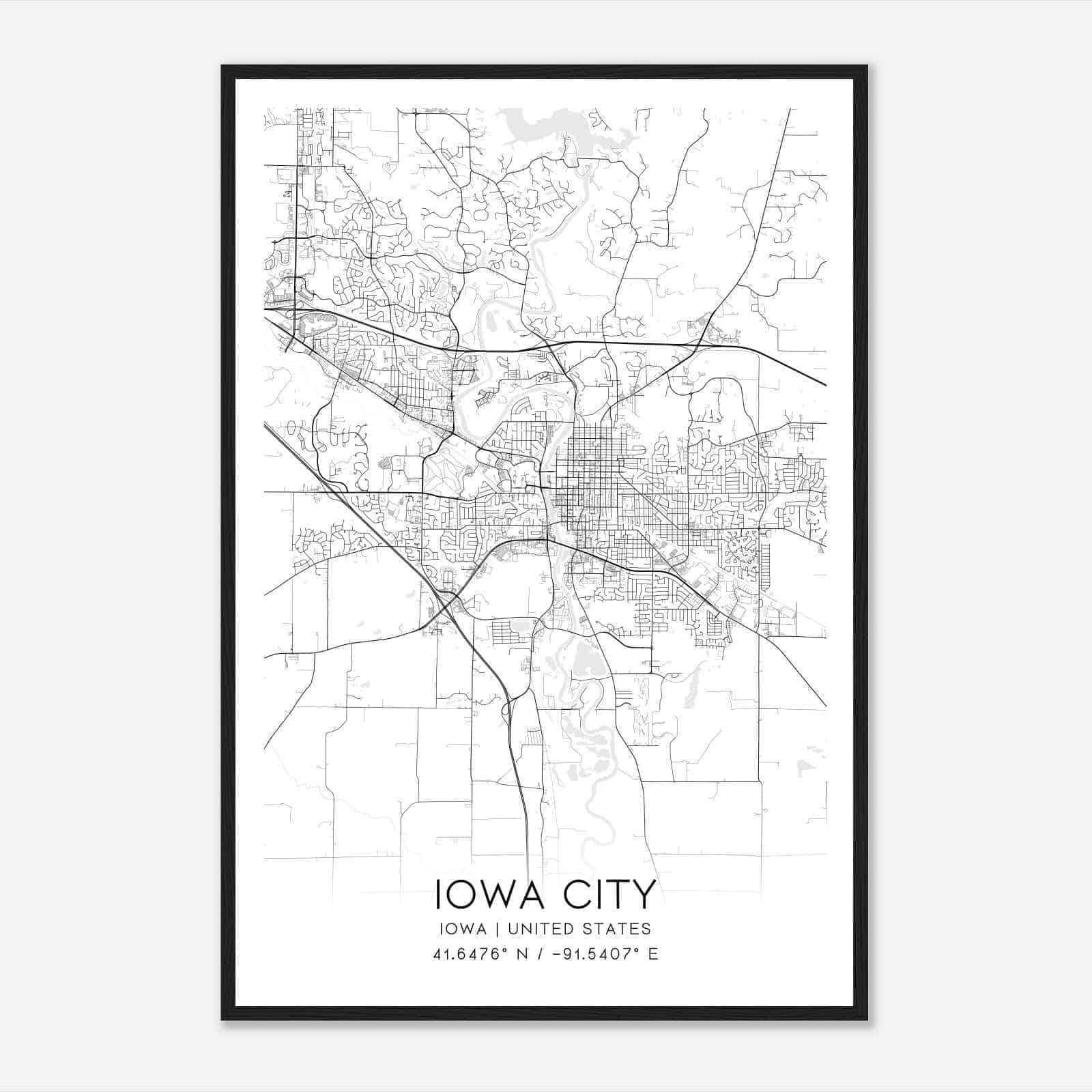 Iowa City Iowa Map Poster, Modern Home Decor Wall Art Print