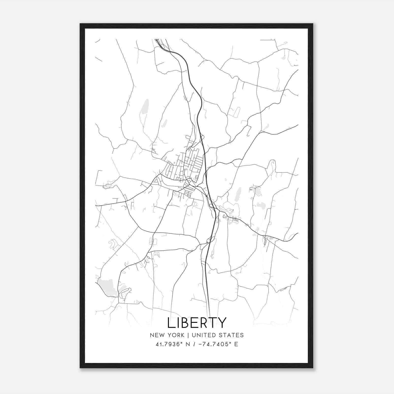 Liberty New York Map Poster, Modern Home Decor Wall Art Print