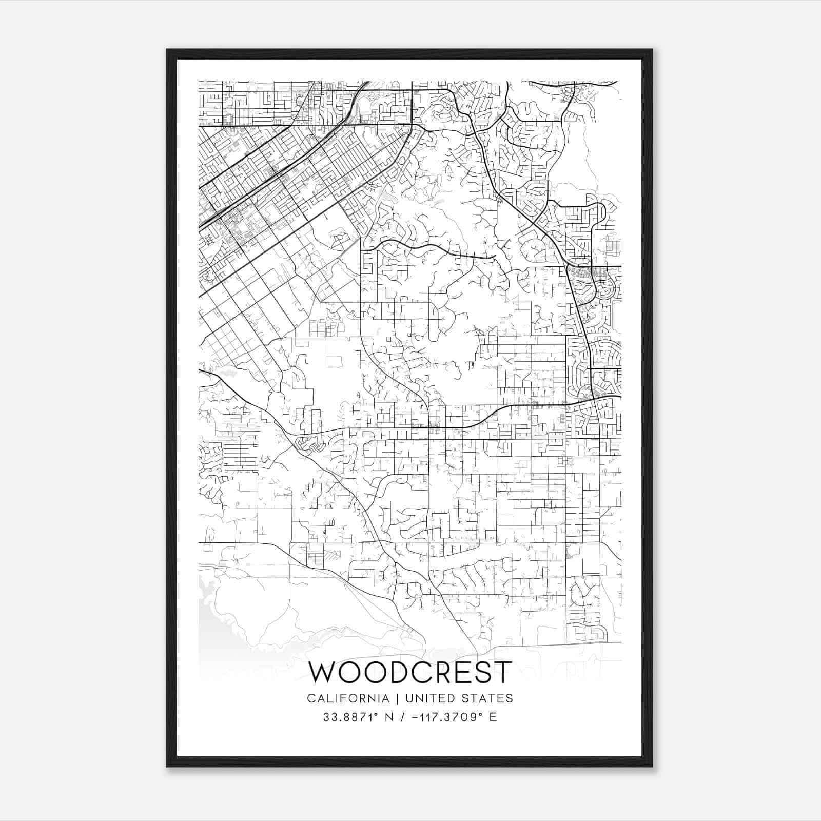Woodcrest California Map Poster, Modern Home Decor Wall Art Print
