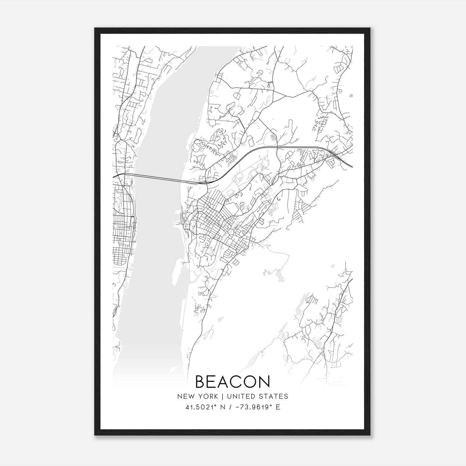 Beacon New York Map Poster, Modern Home Decor Wall Art Print