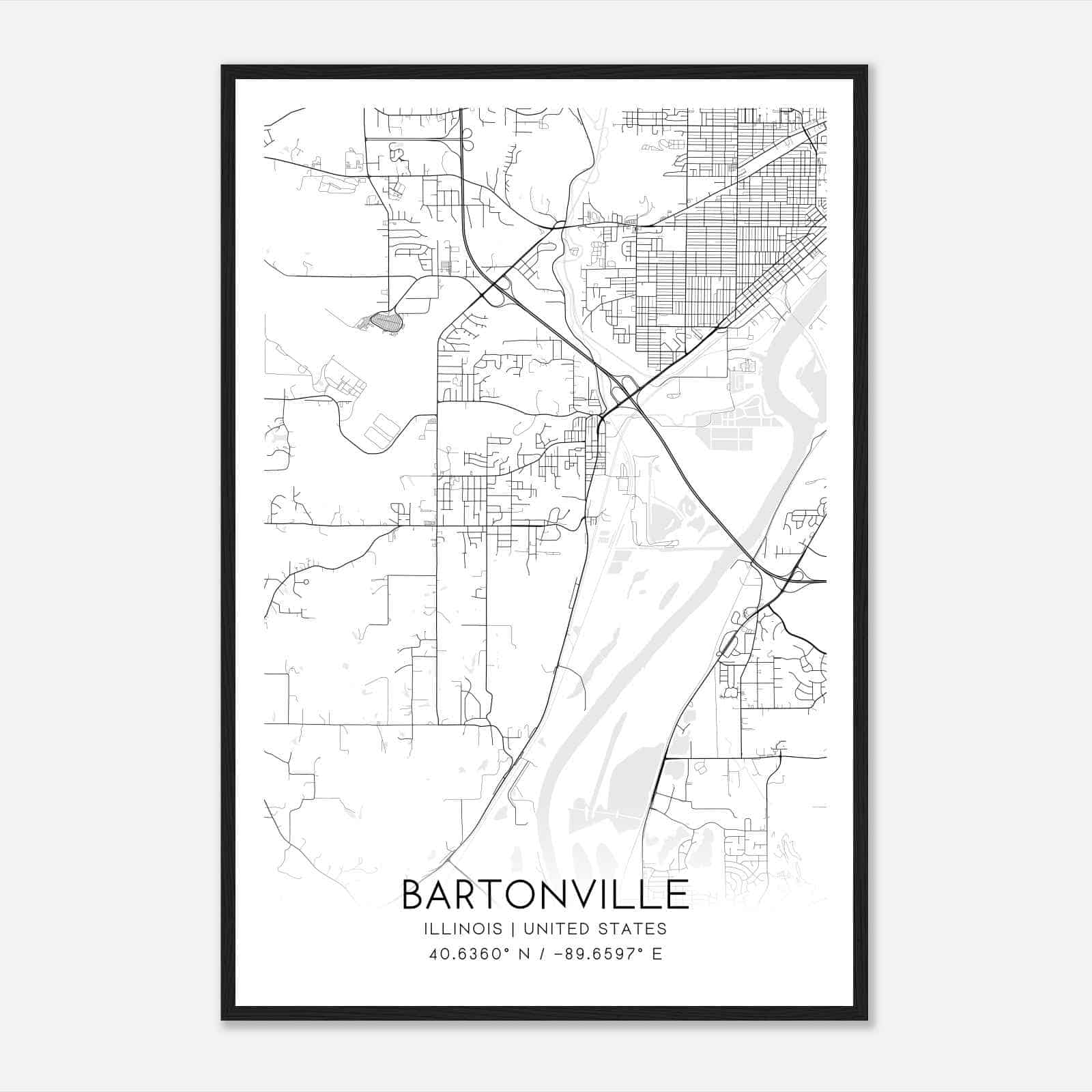 Bartonville Illinois Map Poster, Modern Home Decor Wall Art Print