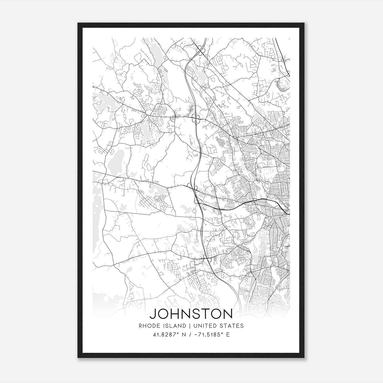 Johnston Rhode Island Map Poster, Modern Home Decor Wall Art Print