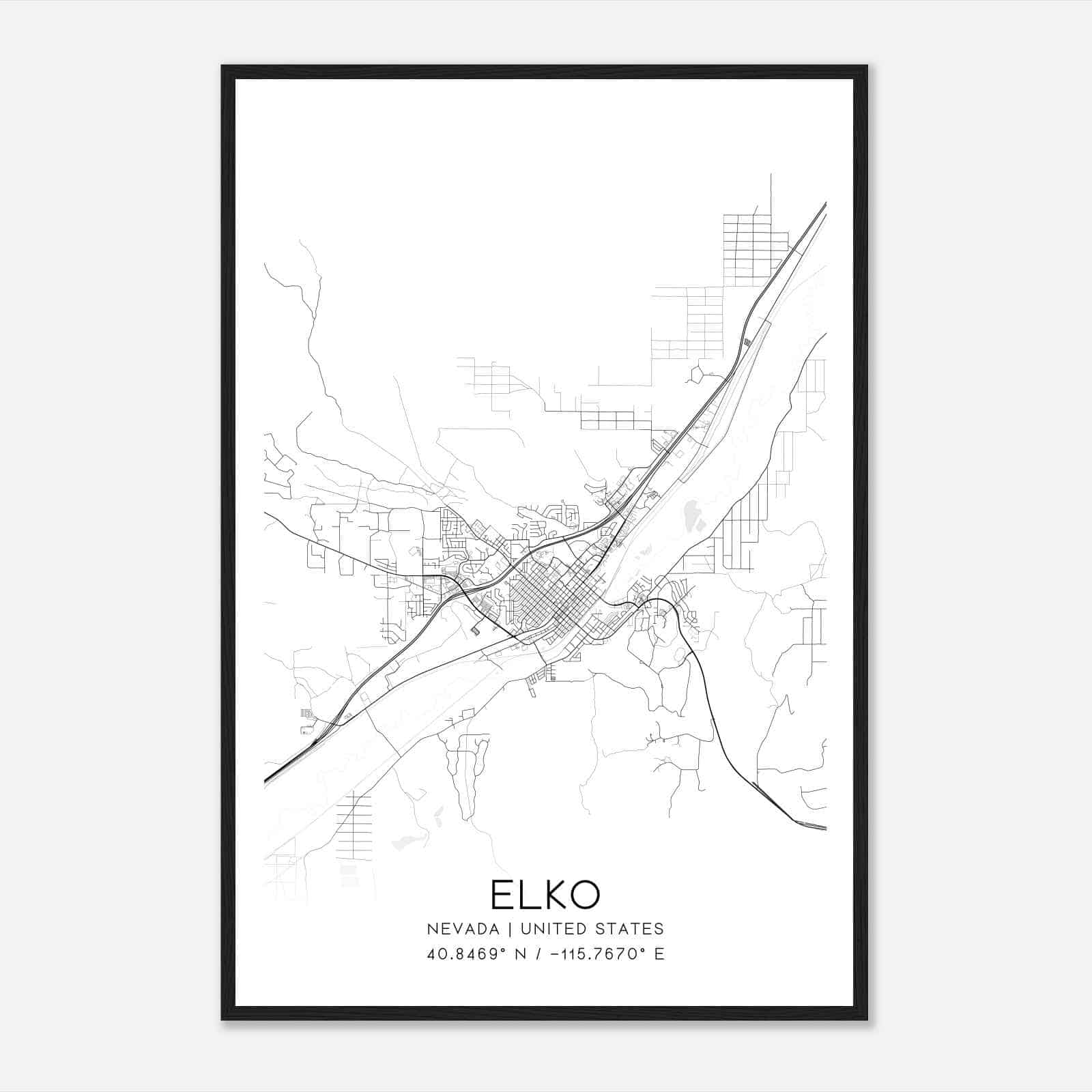 Elko Nevada Map Poster, Modern Home Decor Wall Art Print