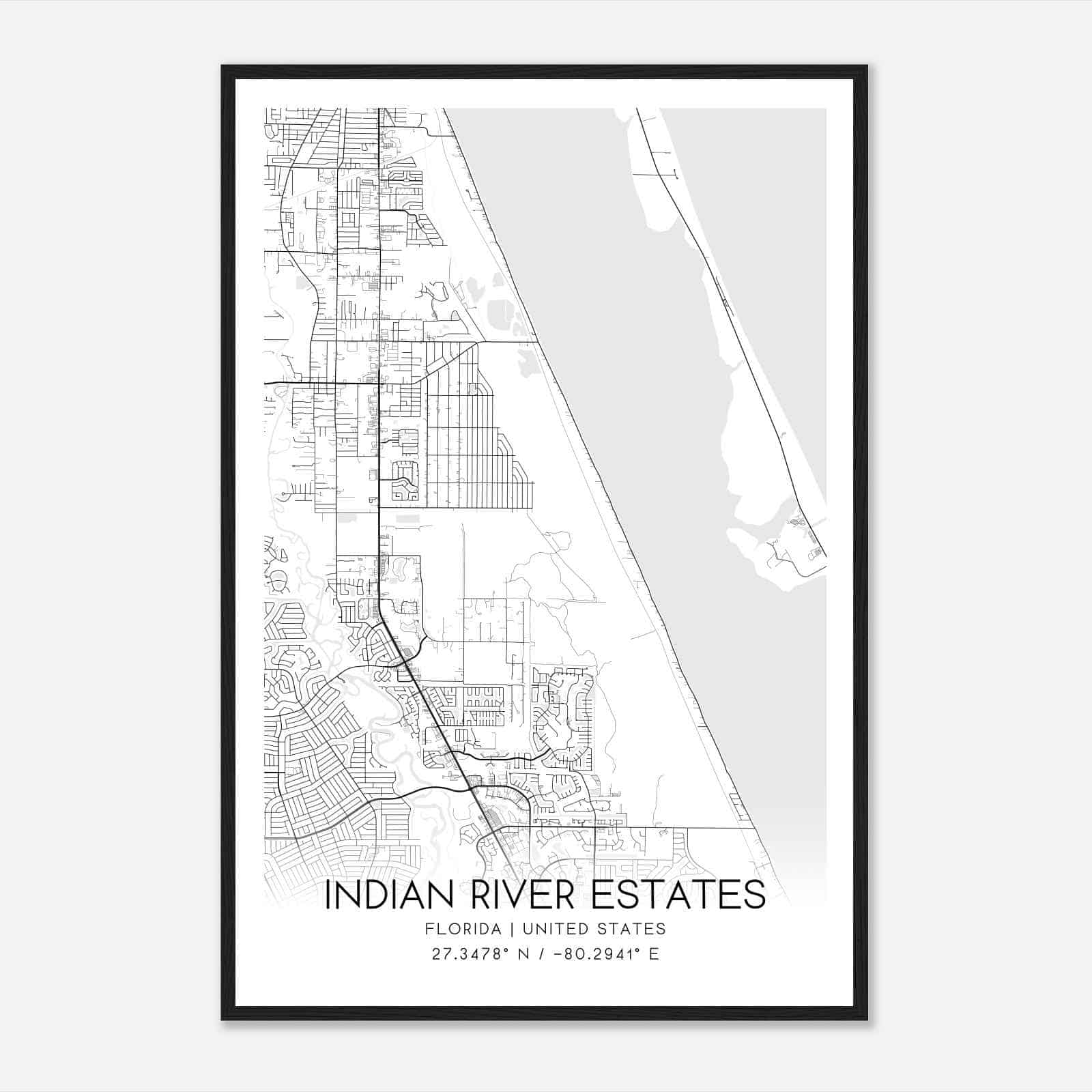 Indian River Estates Florida Map Poster, Modern Home Decor Wall Art Print