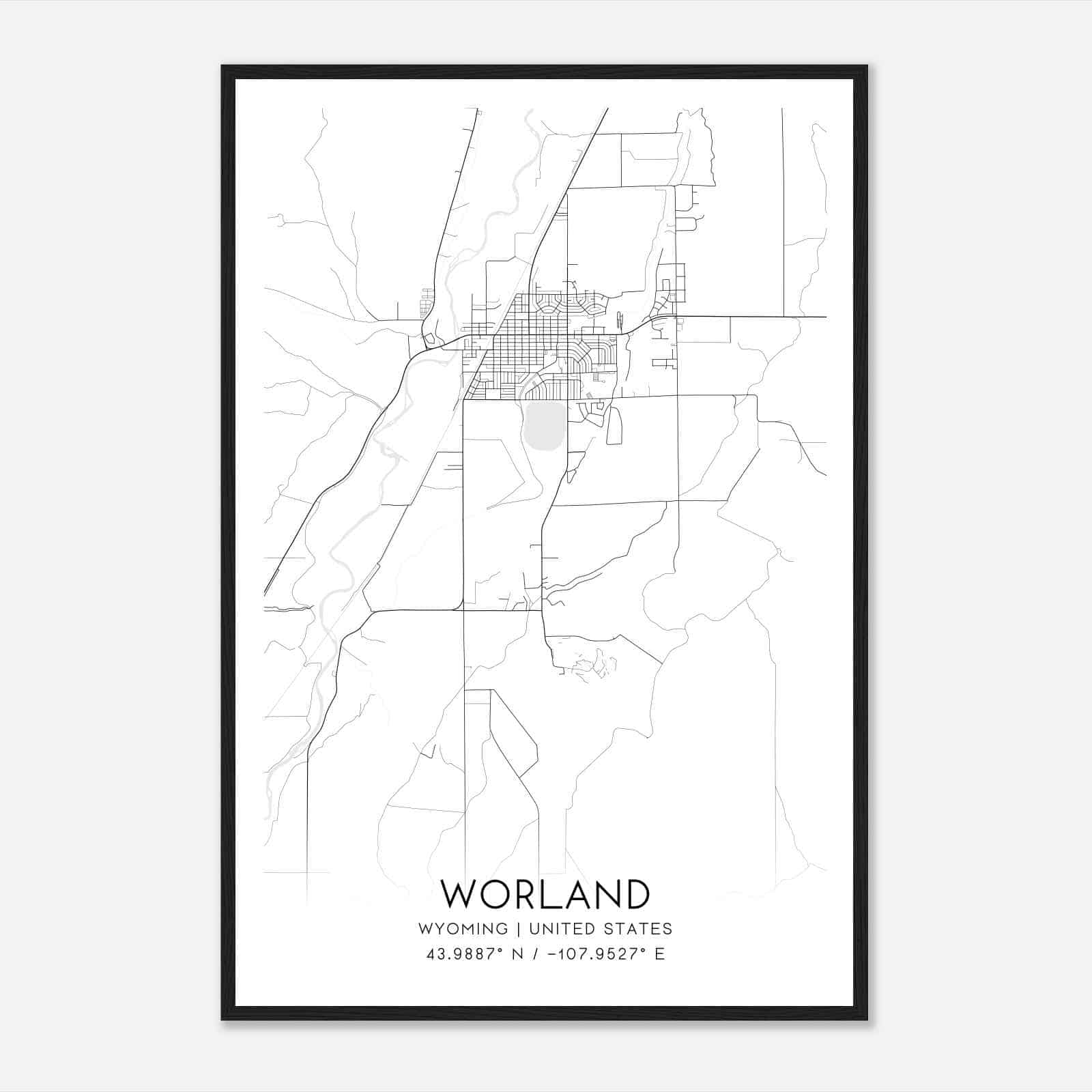 Worland Wyoming Map Poster, Modern Home Decor Wall Art Print