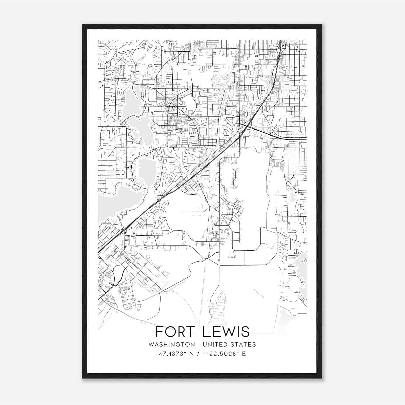 Fort Lewis Washington Map Poster, Modern Home Decor Wall Art Print