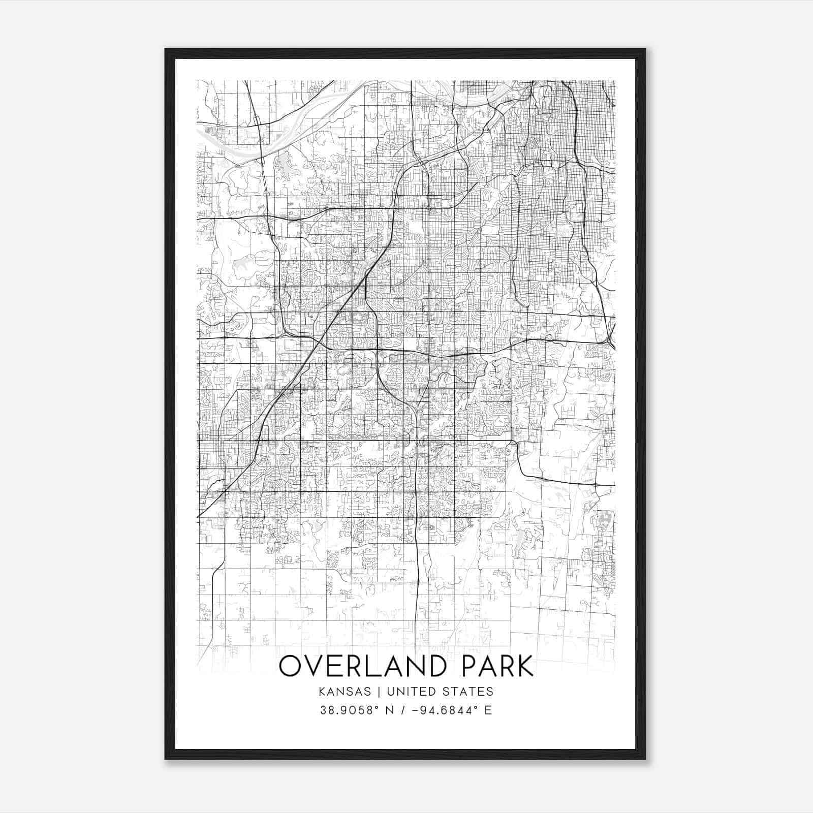 Overland Park Kansas Map Poster, Modern Home Decor Wall Art Print