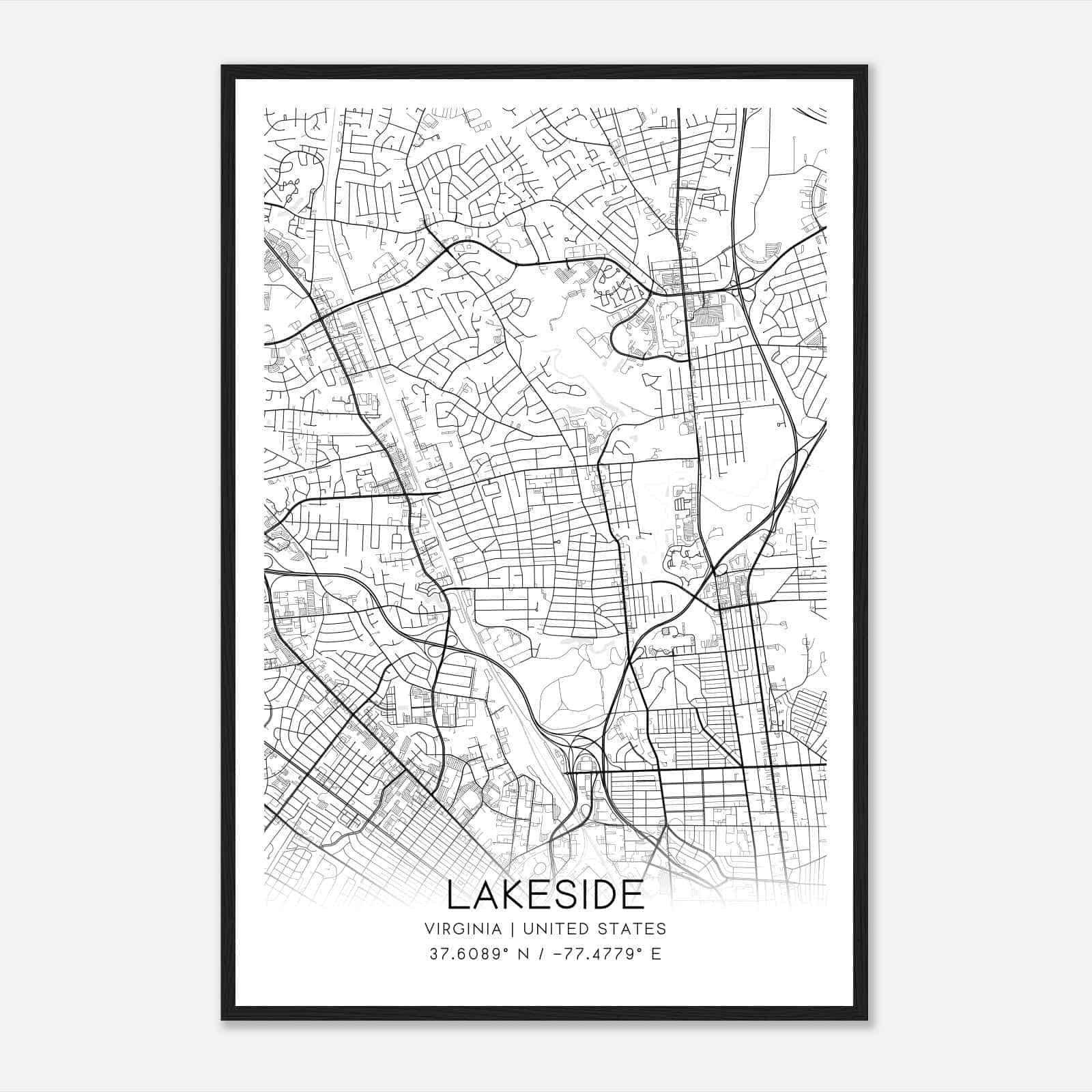 Lakeside Virginia Map Poster, Modern Home Decor Wall Art Print
