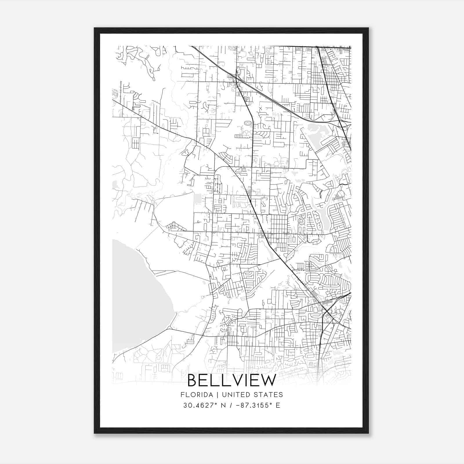 Bellview Florida Map Poster, Modern Home Decor Wall Art Print