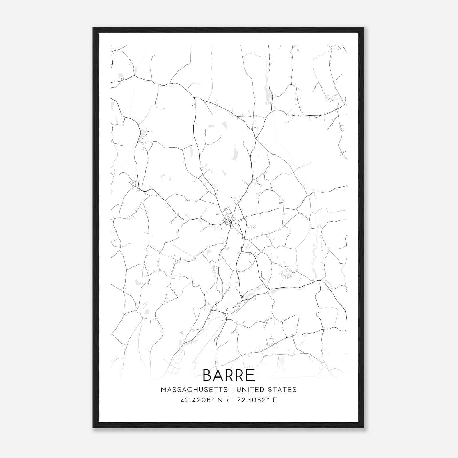 Barre Massachusetts Map Poster, Modern Home Decor Wall Art Print