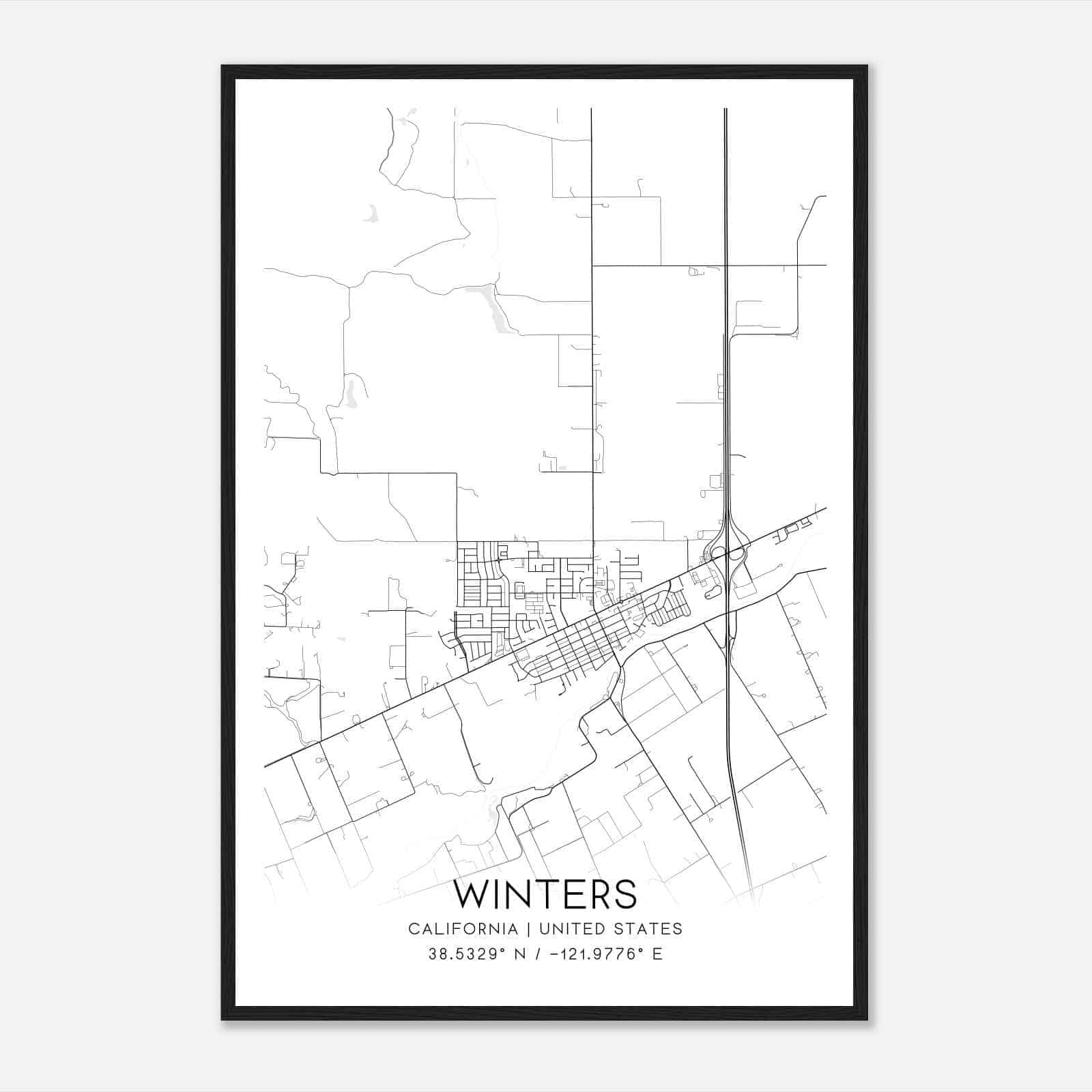 Winters California Map Poster, Modern Home Decor Wall Art Print