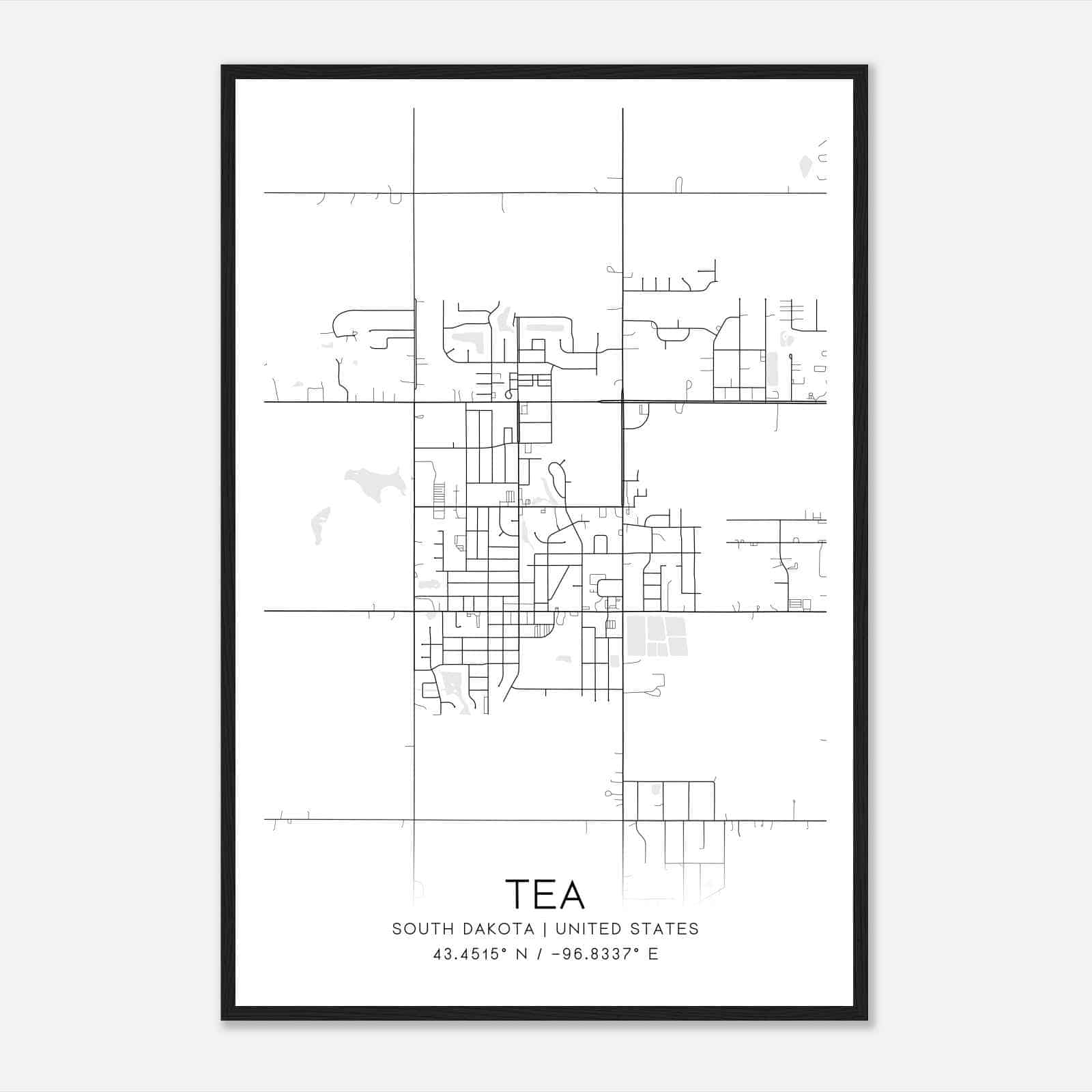 Tea South Dakota Map Poster, Modern Home Decor Wall Art Print