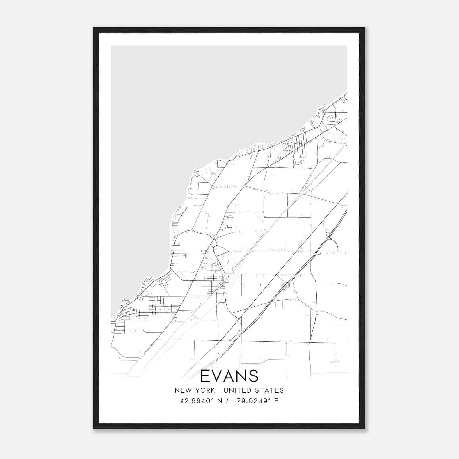 Evans New York Map Poster, Modern Home Decor Wall Art Print