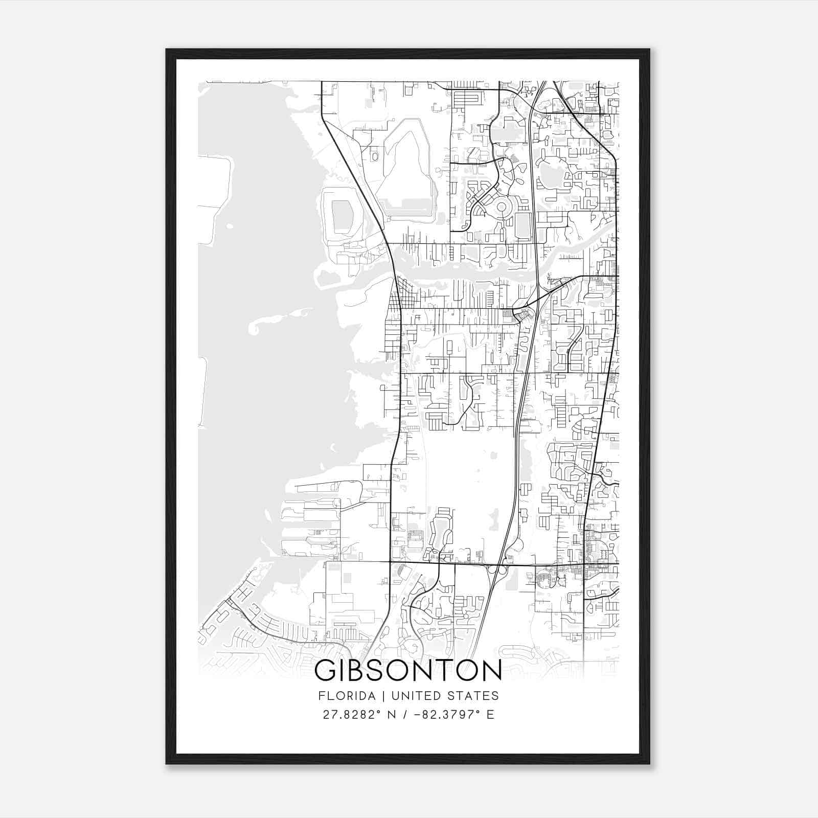 Gibsonton Florida Map Poster, Modern Home Decor Wall Art Print