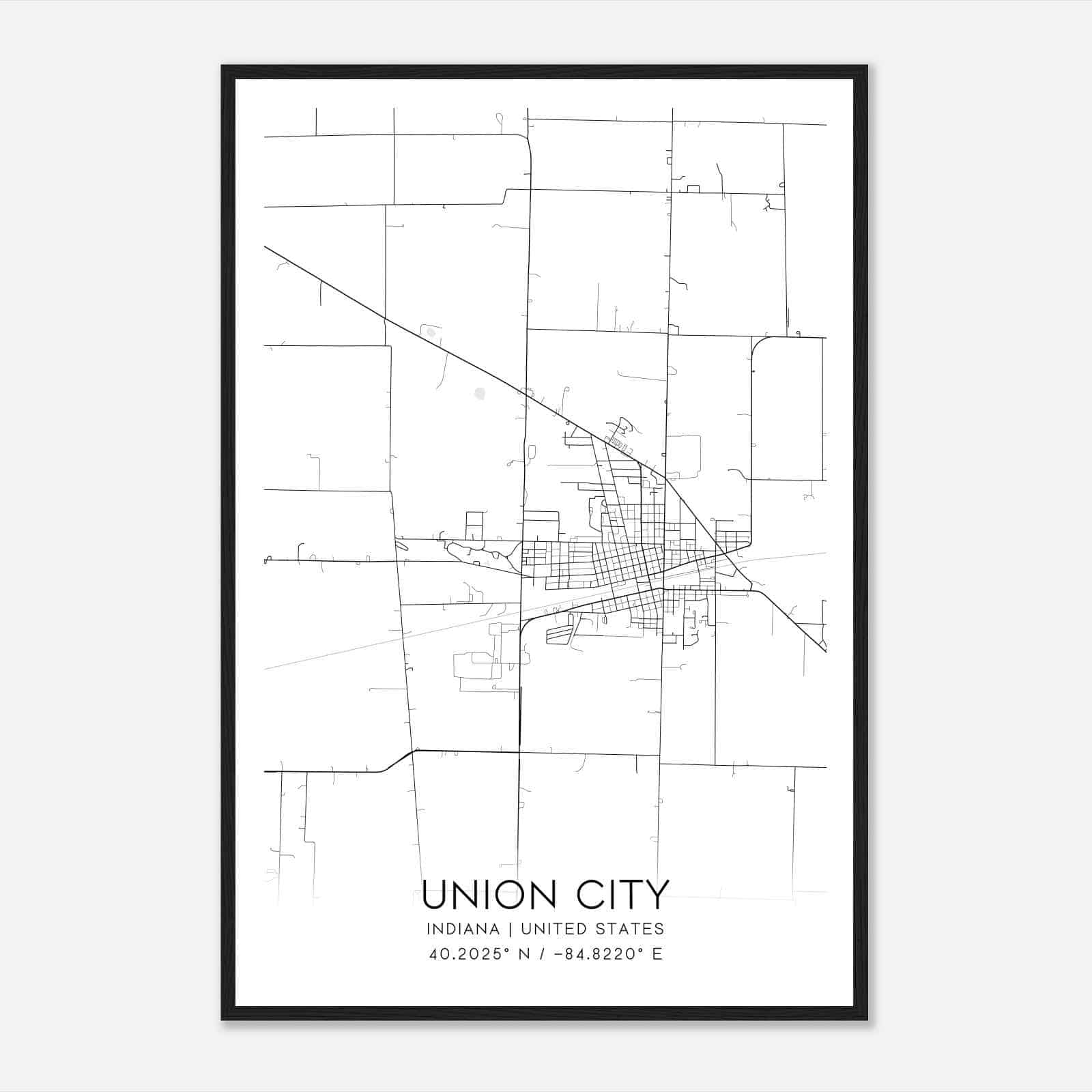 Union City Indiana Map Poster, Modern Home Decor Wall Art Print Union City Indiana Map Poster, Modern Home Decor Wall Art Print