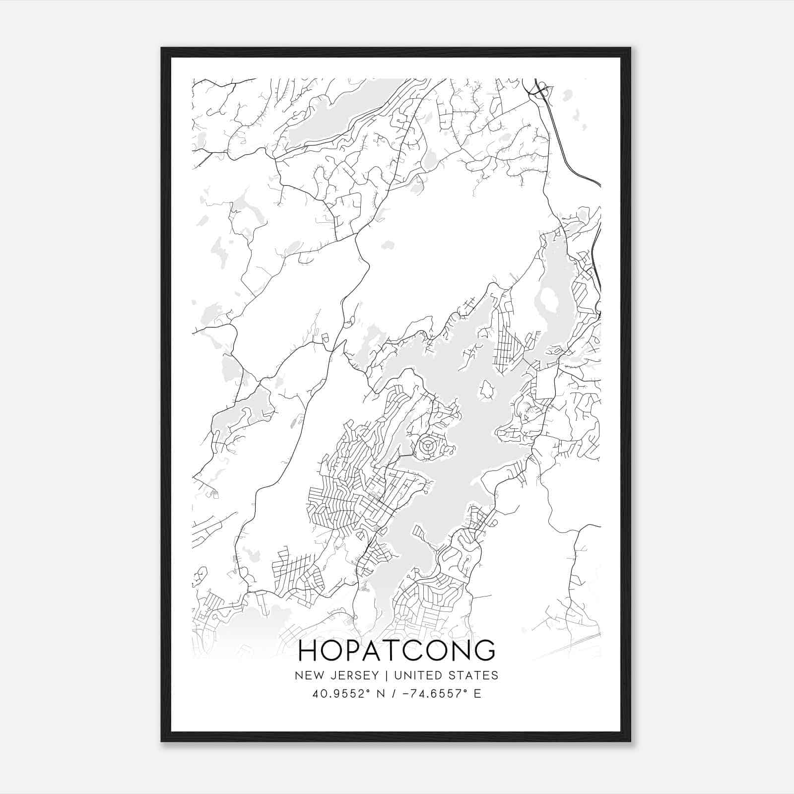 Hopatcong New Jersey Map Poster, Modern Home Decor Wall Art Print