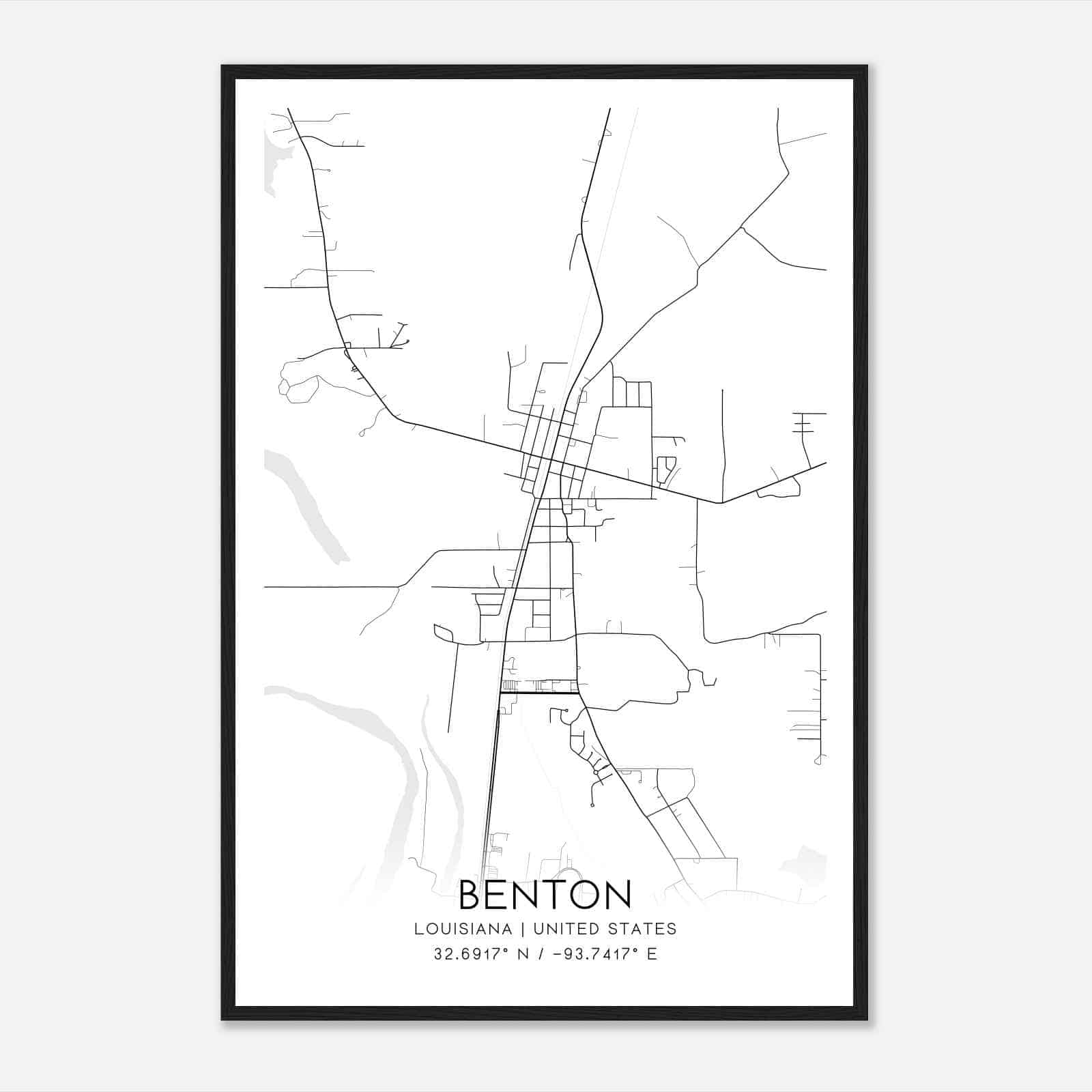 Benton Louisiana Map Poster, Modern Home Decor Wall Art Print