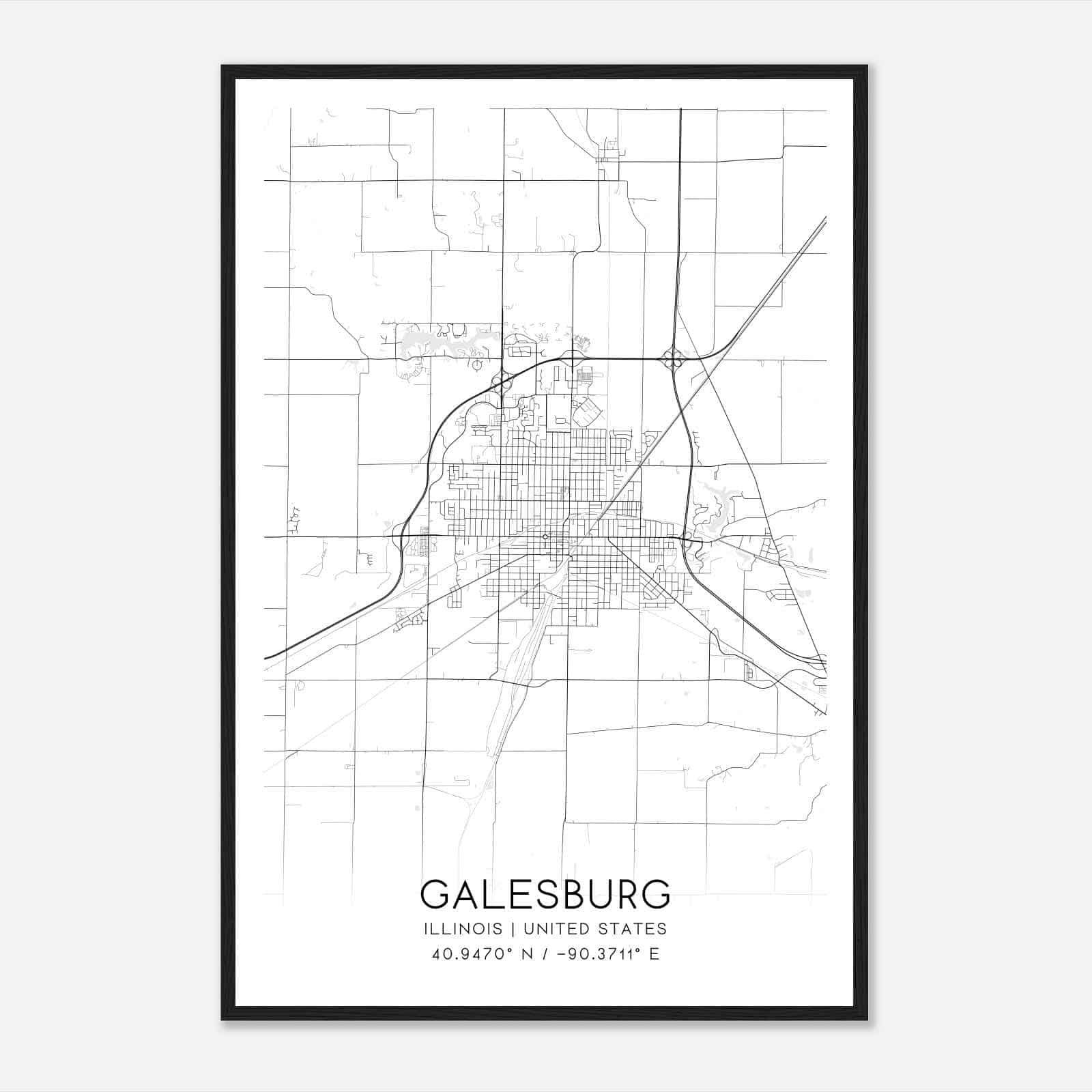 Galesburg Illinois Map Poster, Modern Home Decor Wall Art Print