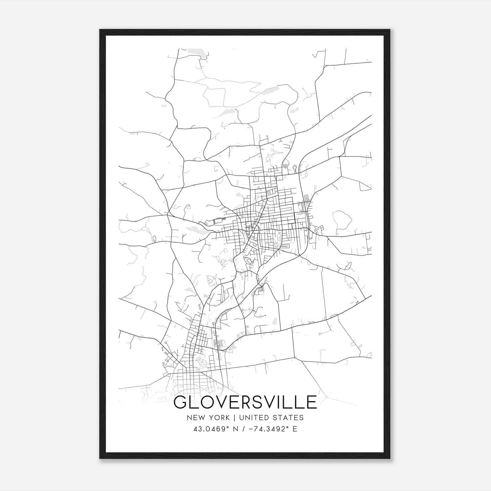 Gloversville New York Map Poster, Modern Home Decor Wall Art Print