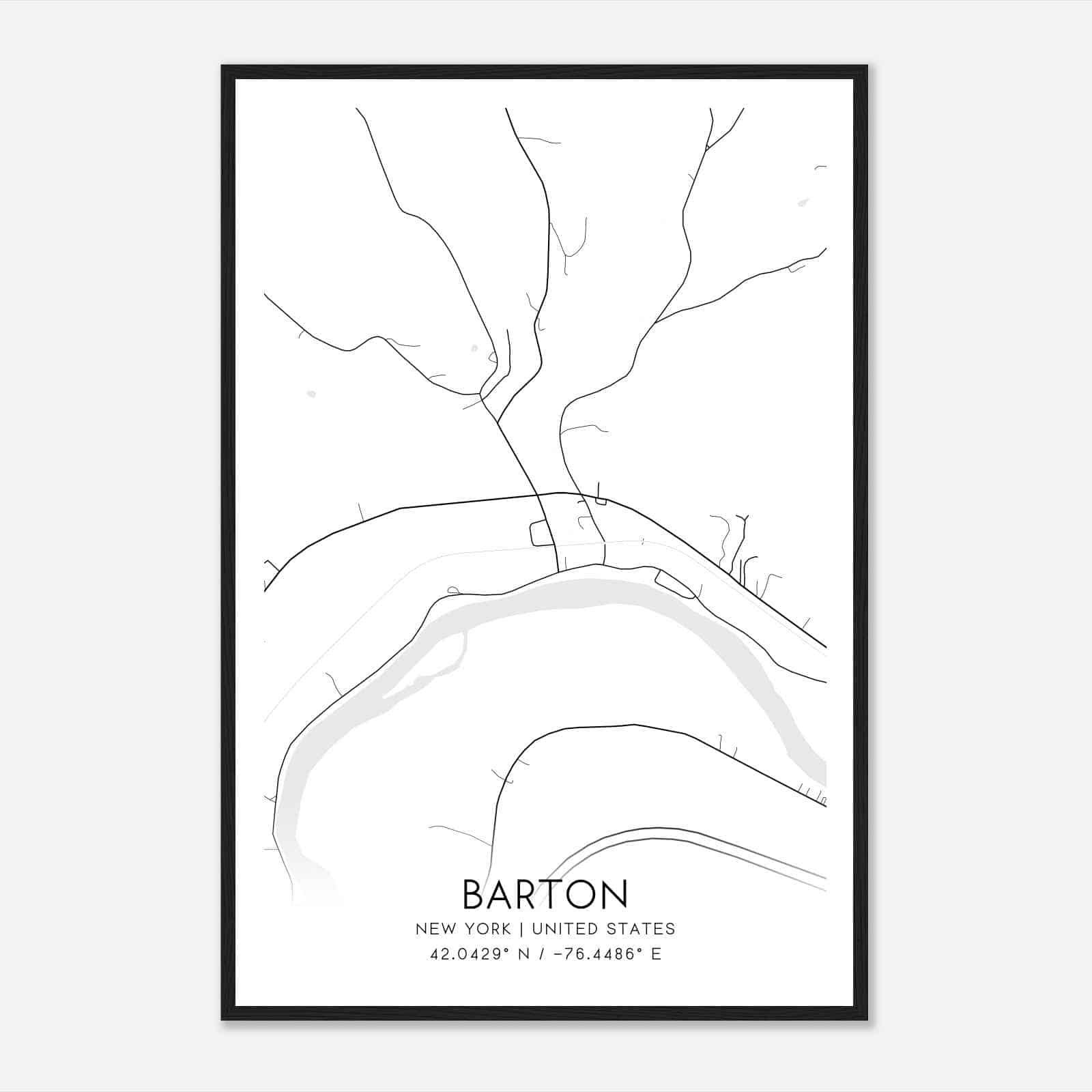 Barton New York Map Poster, Modern Home Decor Wall Art Print