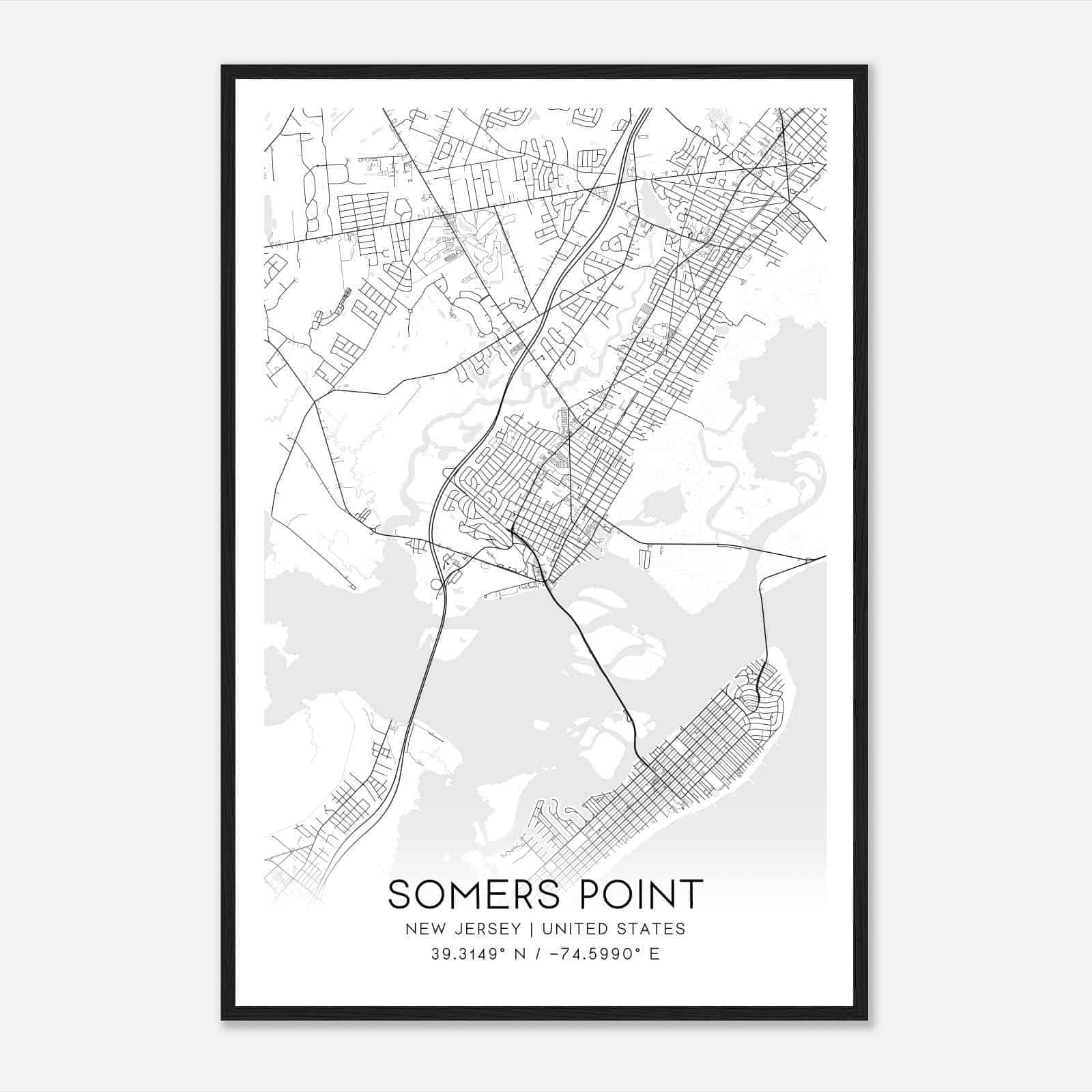 Somers Point New Jersey Map Poster, Modern Home Decor Wall Art Print
