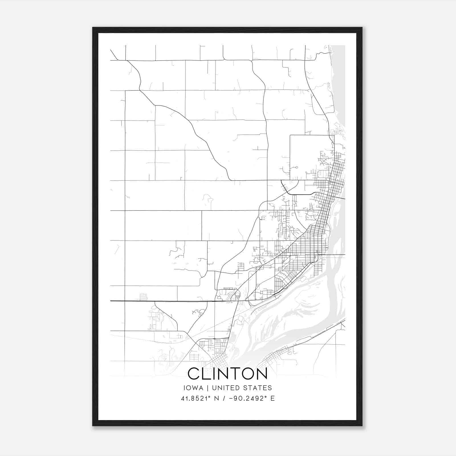 Clinton Iowa Map Poster, Modern Home Decor Wall Art Print