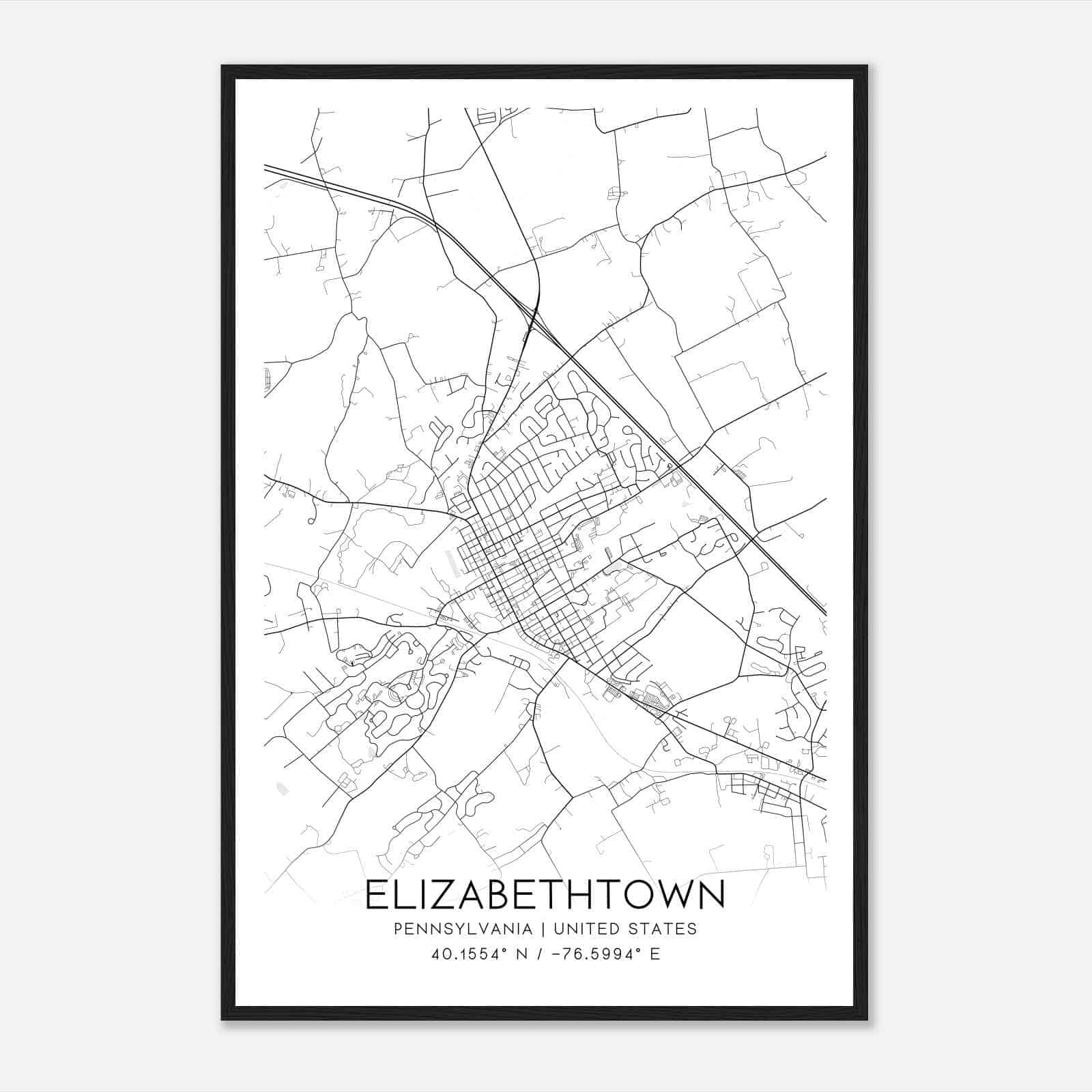 Elizabethtown Pennsylvania Map Poster, Modern Home Decor Wall Art Print