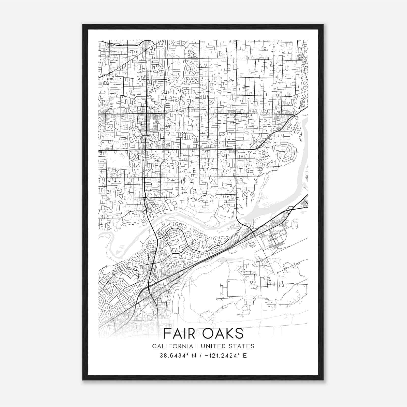 Fair Oaks California Map Poster, Modern Home Decor Wall Art Print