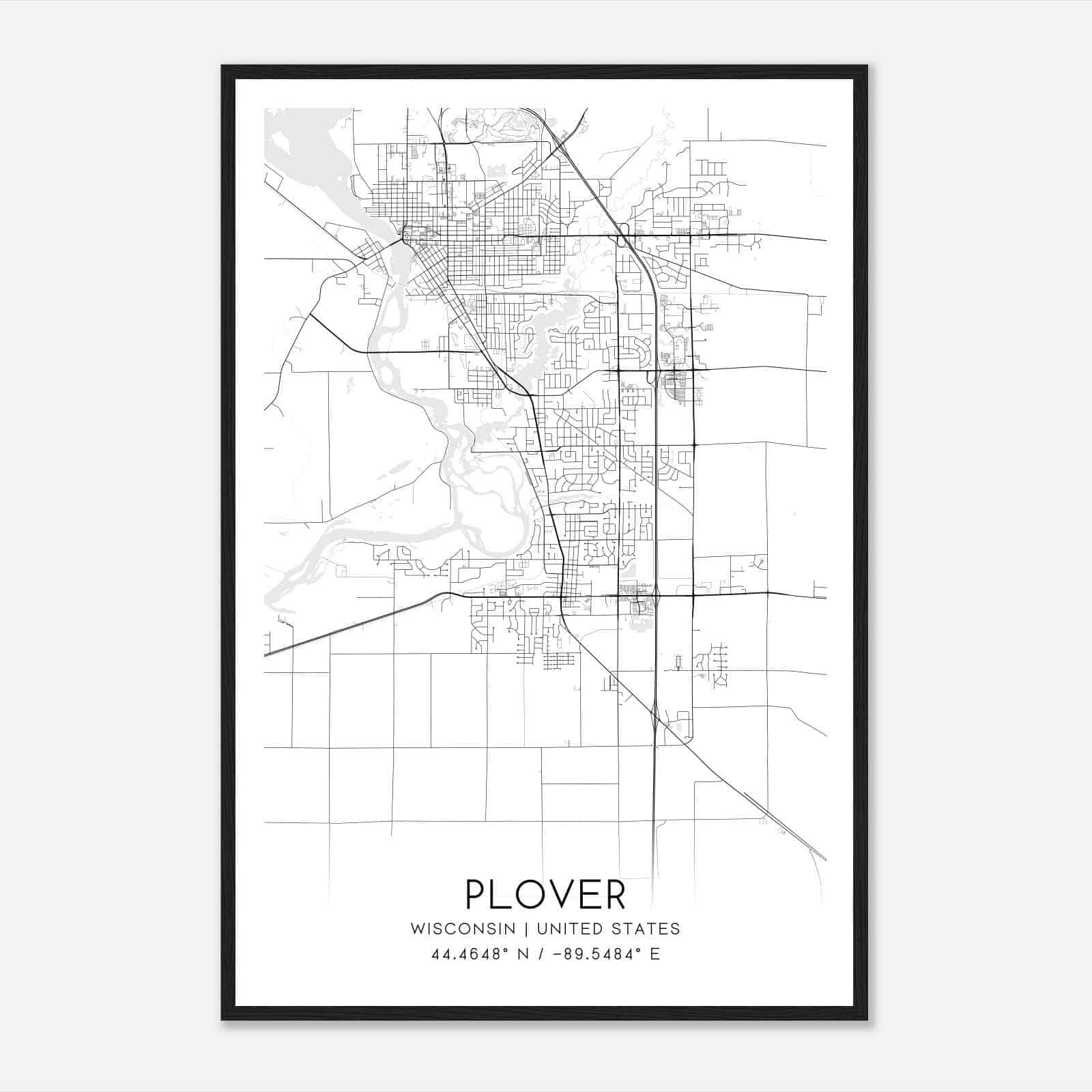 Plover Wisconsin Map Poster, Modern Home Decor Wall Art Print