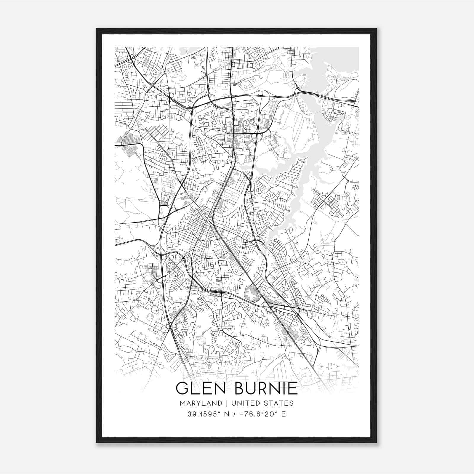 Glen Burnie Maryland Map Poster, Modern Home Decor Wall Art Print