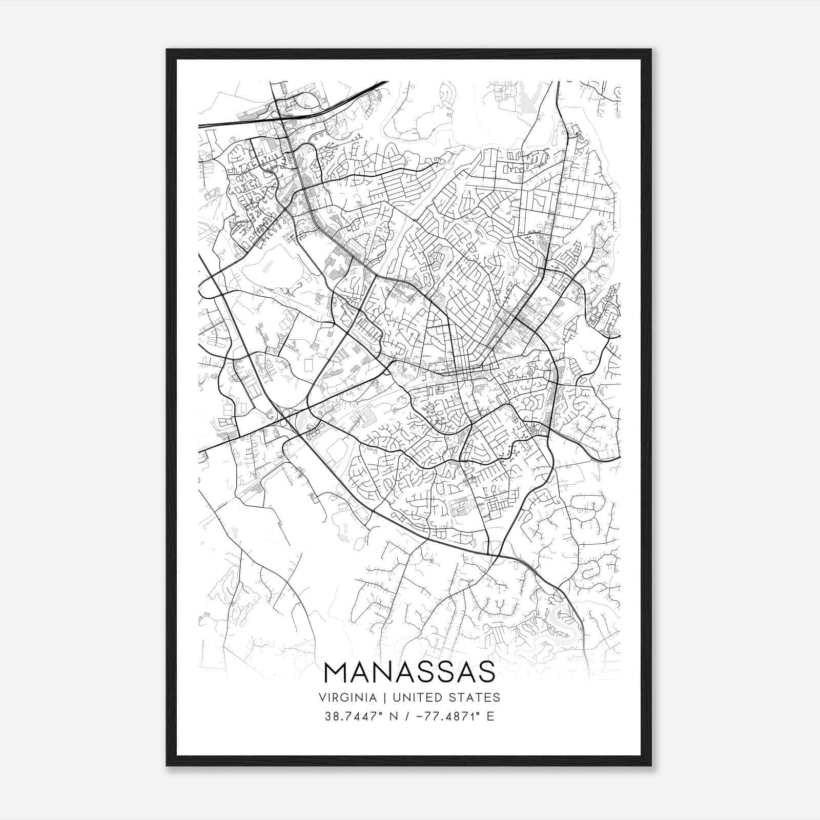 Manassas Virginia Map Poster, Modern Home Decor Wall Art Print