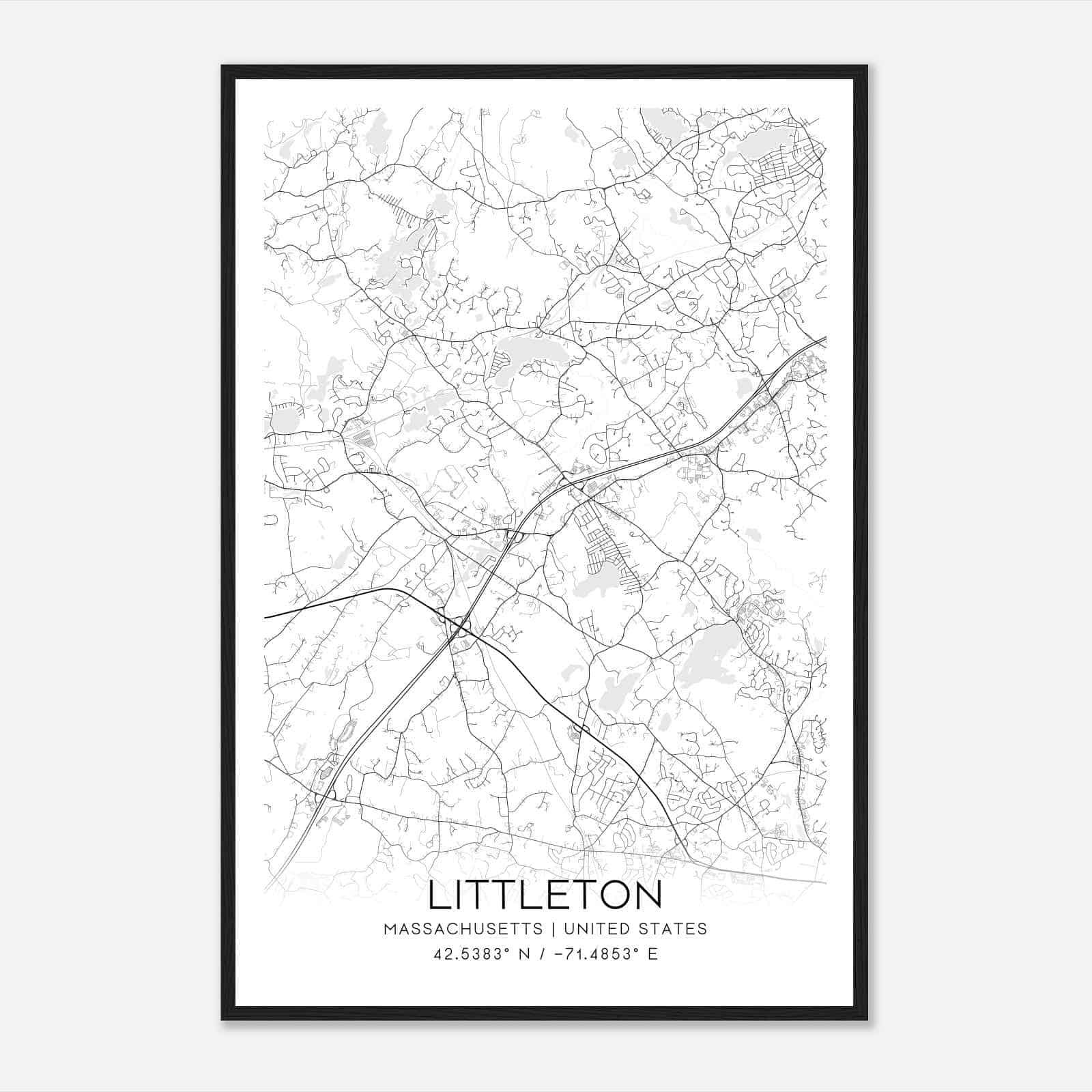 Littleton Massachusetts Map Poster, Modern Home Decor Wall Art Print