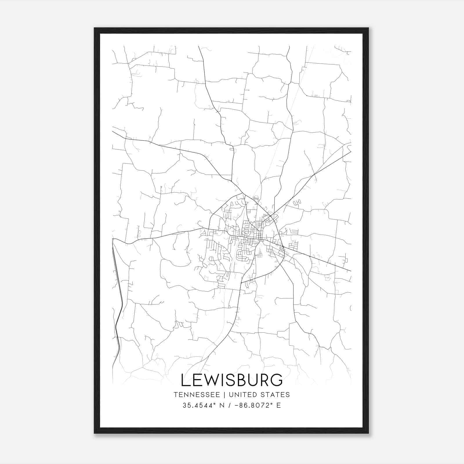 Lewisburg Tennessee Map Poster, Modern Home Decor Wall Art Print