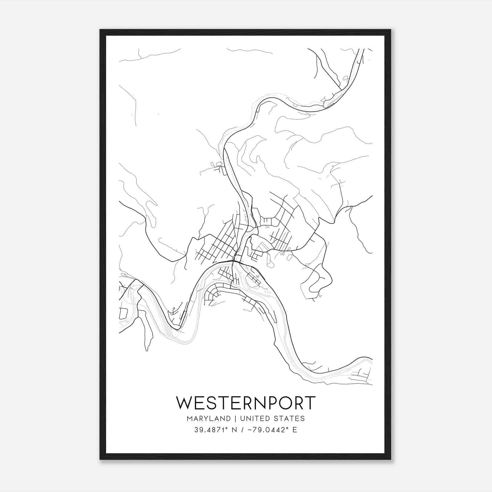 Westernport Maryland Map Poster, Modern Home Decor Wall Art Print
