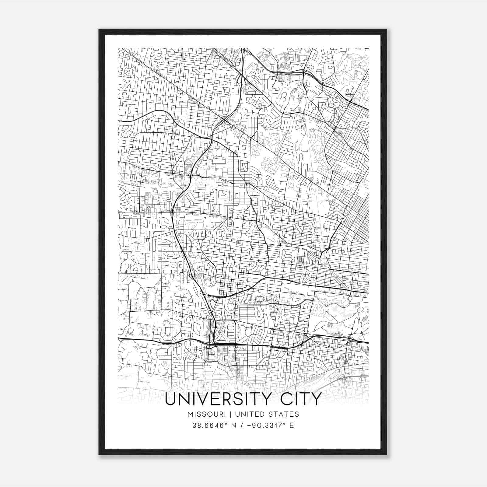 University City Missouri Map Poster, Modern Home Decor Wall Art Print