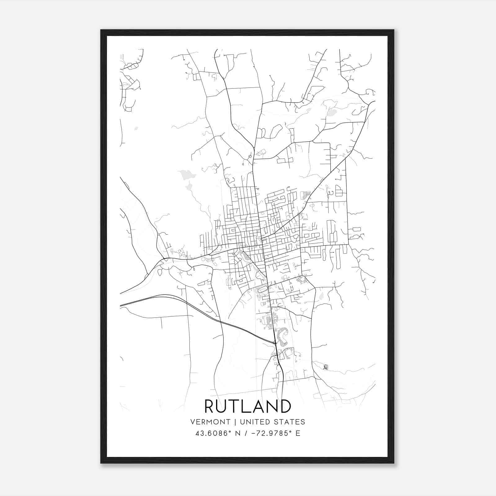 Rutland Vermont Map Poster, Modern Home Decor Wall Art Print