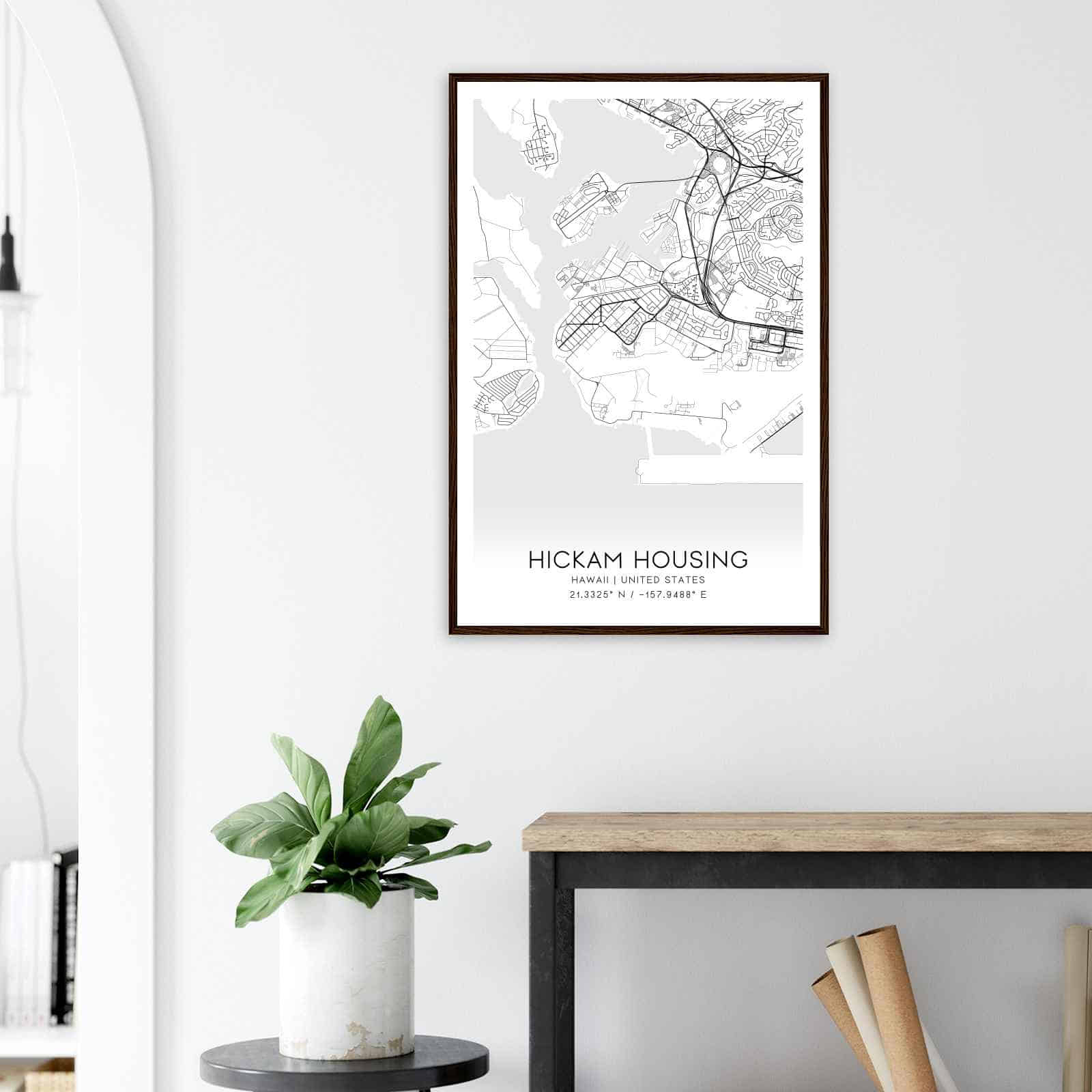 Hickam Housing Hawaii Map Poster, Modern Home Decor Wall Art Print