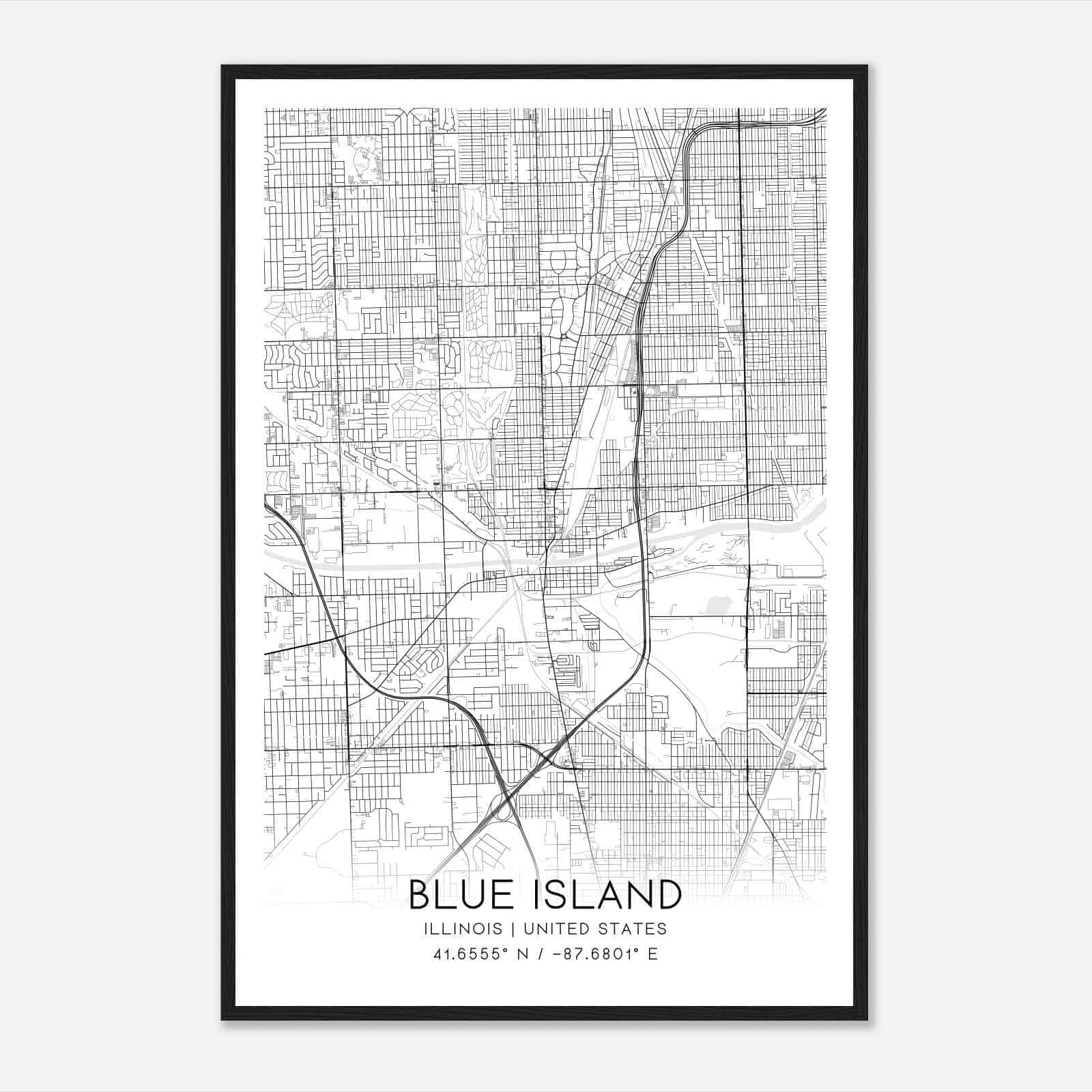 Blue Island Illinois Map Poster, Modern Home Decor Wall Art Print