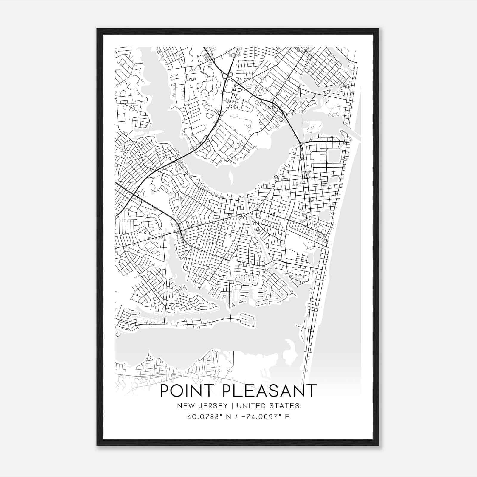 Point Pleasant New Jersey Map Poster, Modern Home Decor Wall Art Print