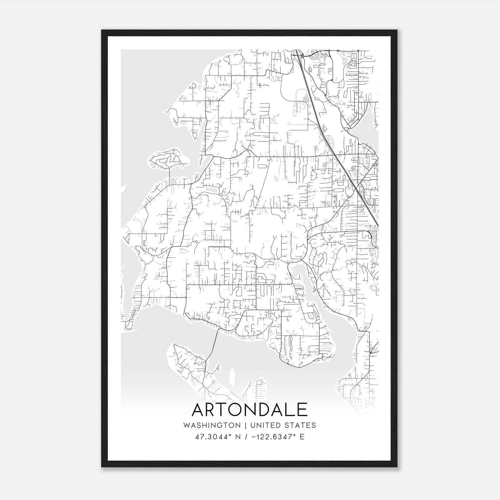 Artondale Washington Map Poster, Modern Home Decor Wall Art Print
