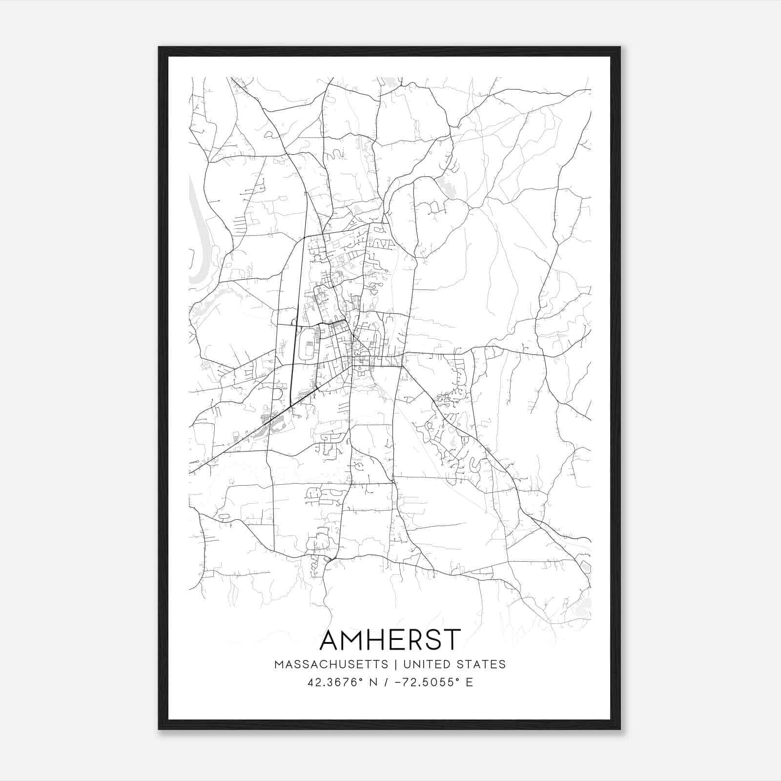 Amherst Massachusetts Map Poster, Modern Home Decor Wall Art Print