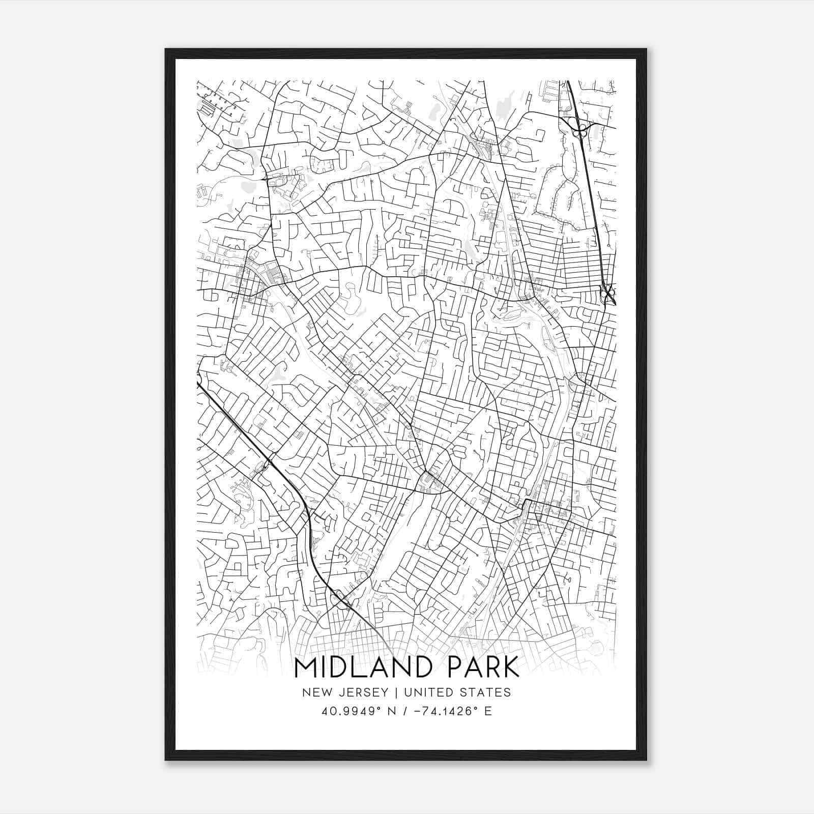 Midland Park New Jersey Map Poster, Modern Home Decor Wall Art Print