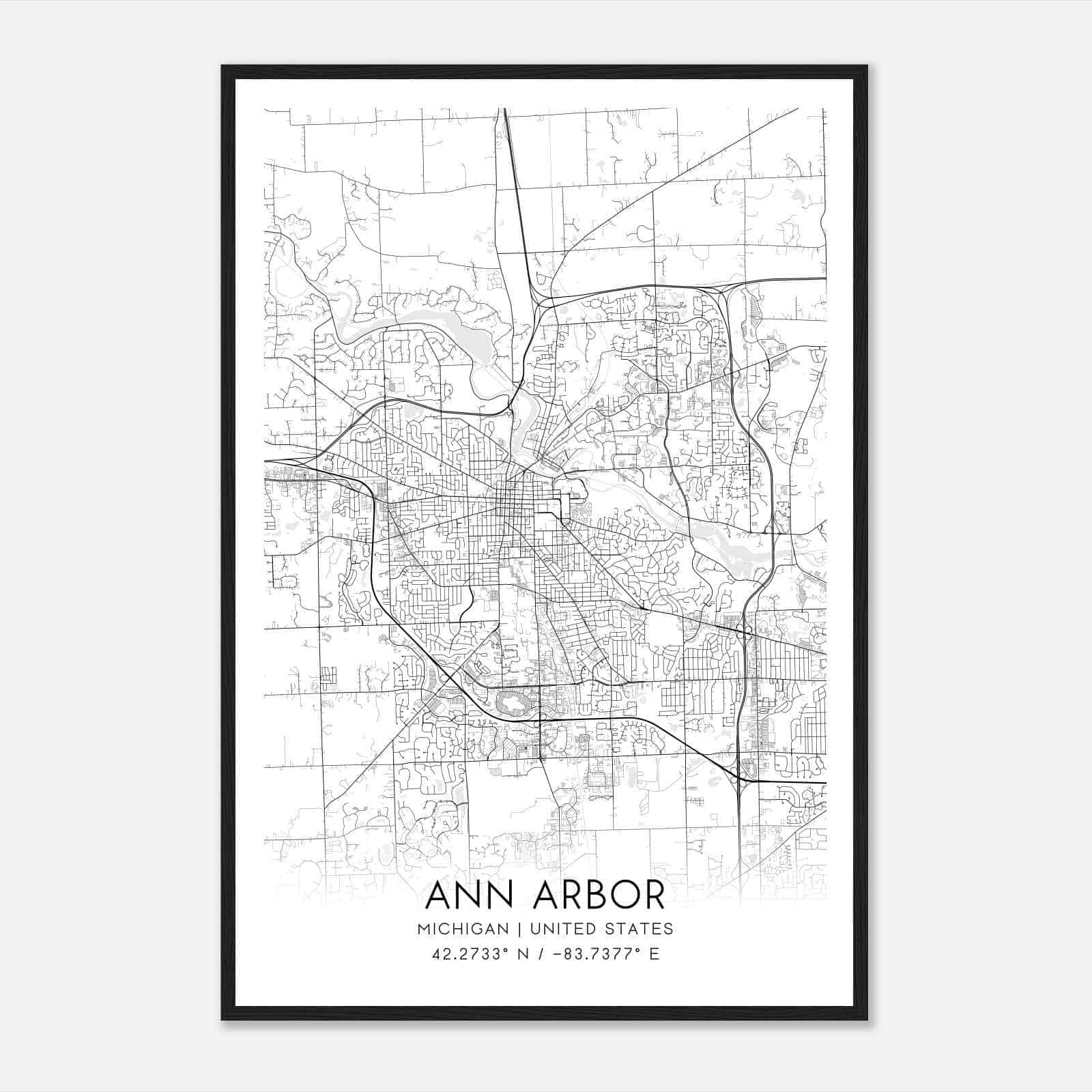 Ann Arbor Michigan Map Poster, Modern Home Decor Wall Art Print