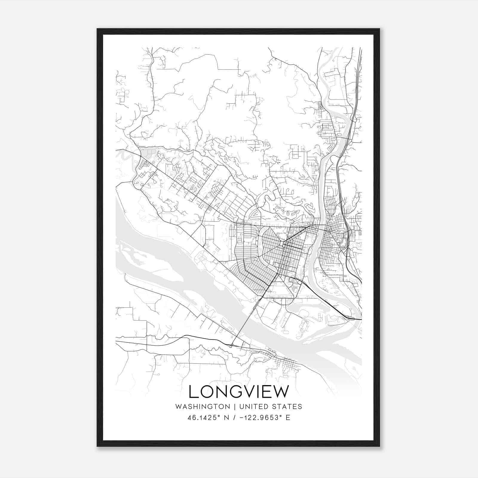 Longview Washington Map Poster, Modern Home Decor Wall Art Print