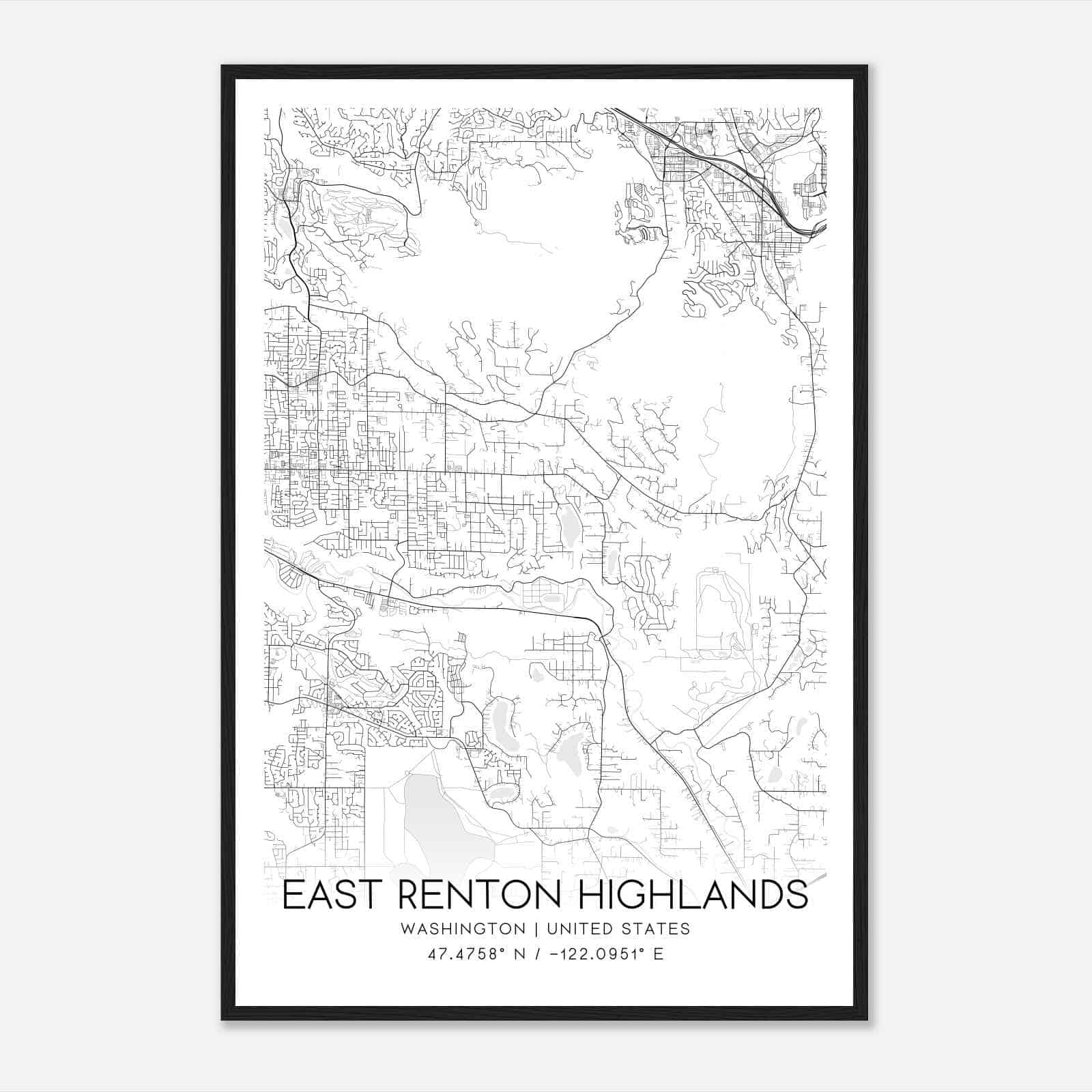 East Renton Highlands Washington Map Poster, Modern Home Decor Wall Art Print
